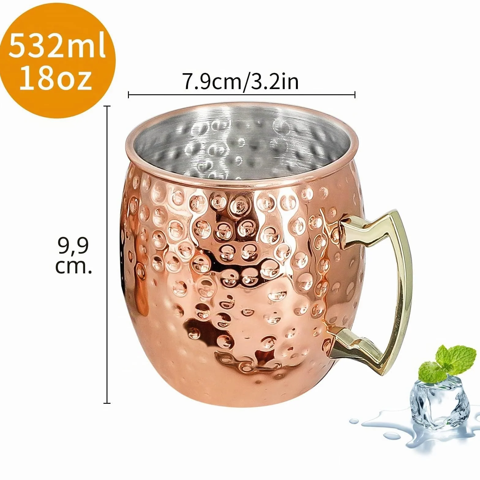 Set di 2 tazze per Moscow Mule in rame 532 ml acciaio inossidabile martellate cocktail