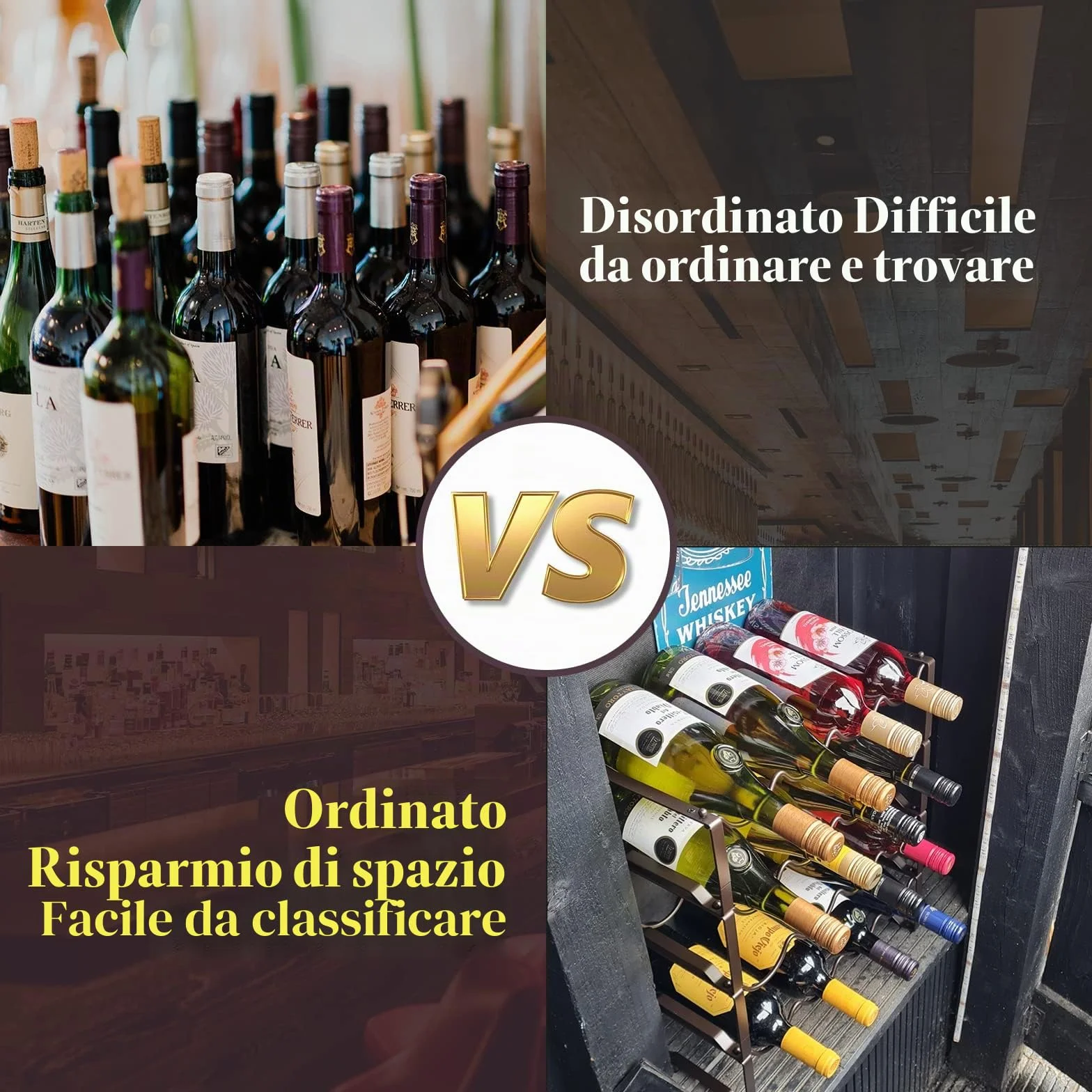 Scaffale per bottiglie in metallo, impilabile, portabottiglie per 8 bottiglie per cantina, bar e magazzino, Wine Rack stabile modulare espansibile per bottiglie e conservazione del vino (2 livelli)