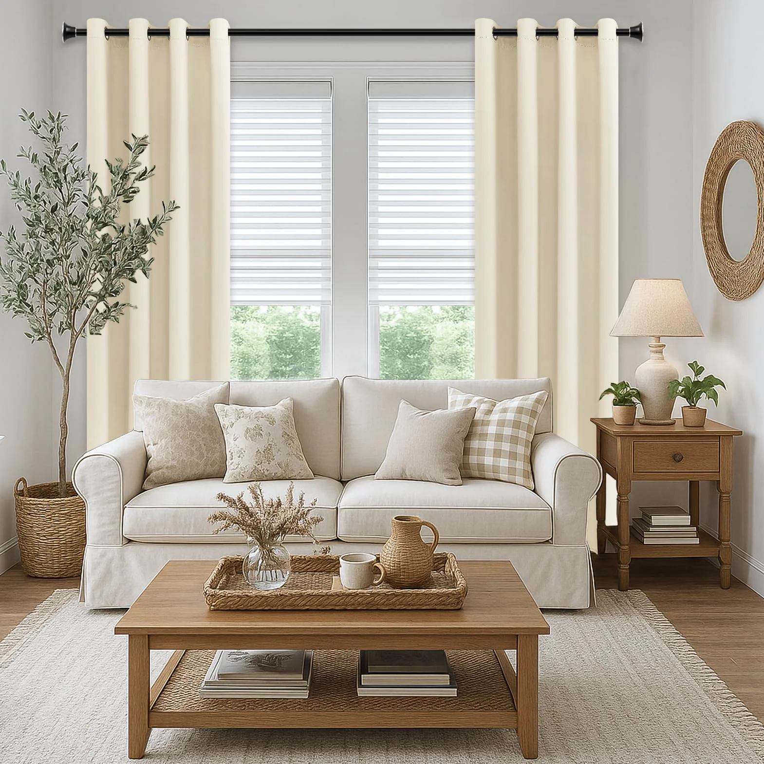 MRTREES 2 Pezzi Tende Oscuranti per Interni Isolanti Termiche con Occhielli Moderne Tenda Coprenti Tinta Unita per Camera da Letto e Soggiorno Elegante 140x260 CM Beige