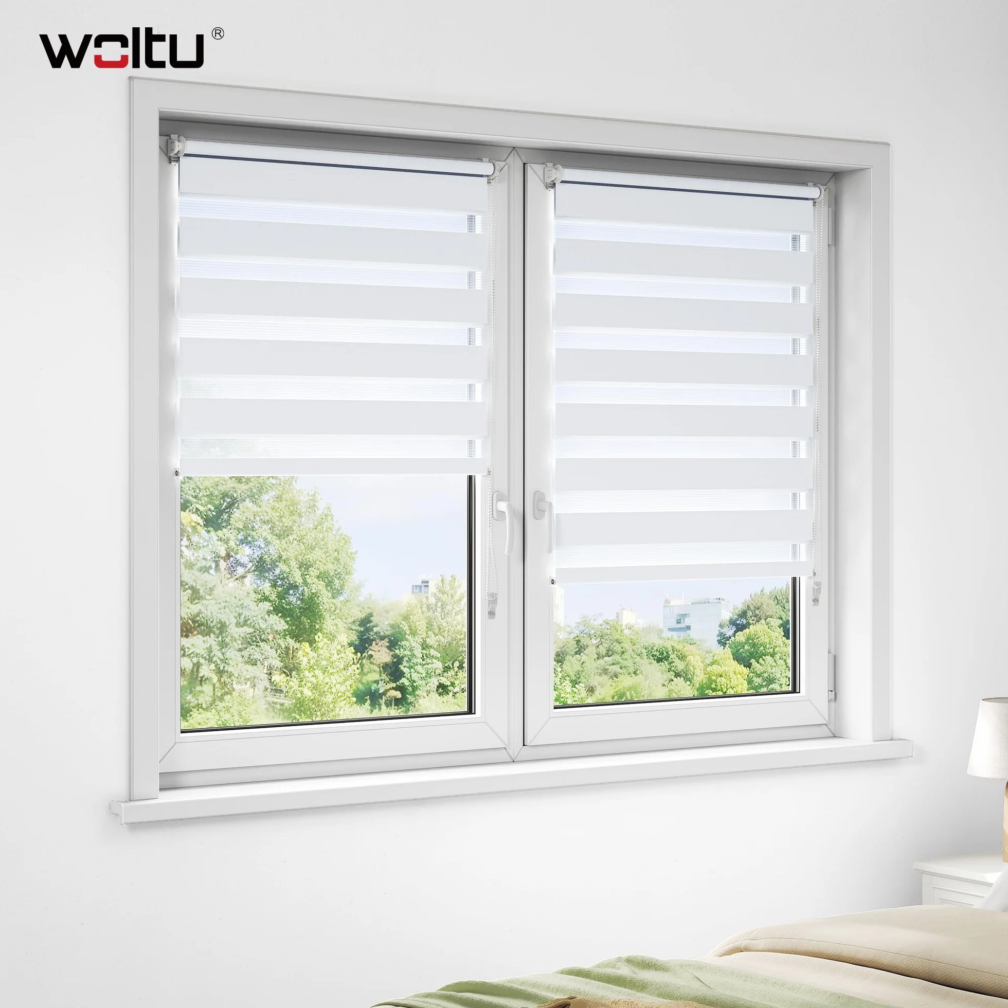 WOLTU Tenda a Rullo Doppio Strato Giorno e Notte, Oscurante, 75x220 cm, Bianco