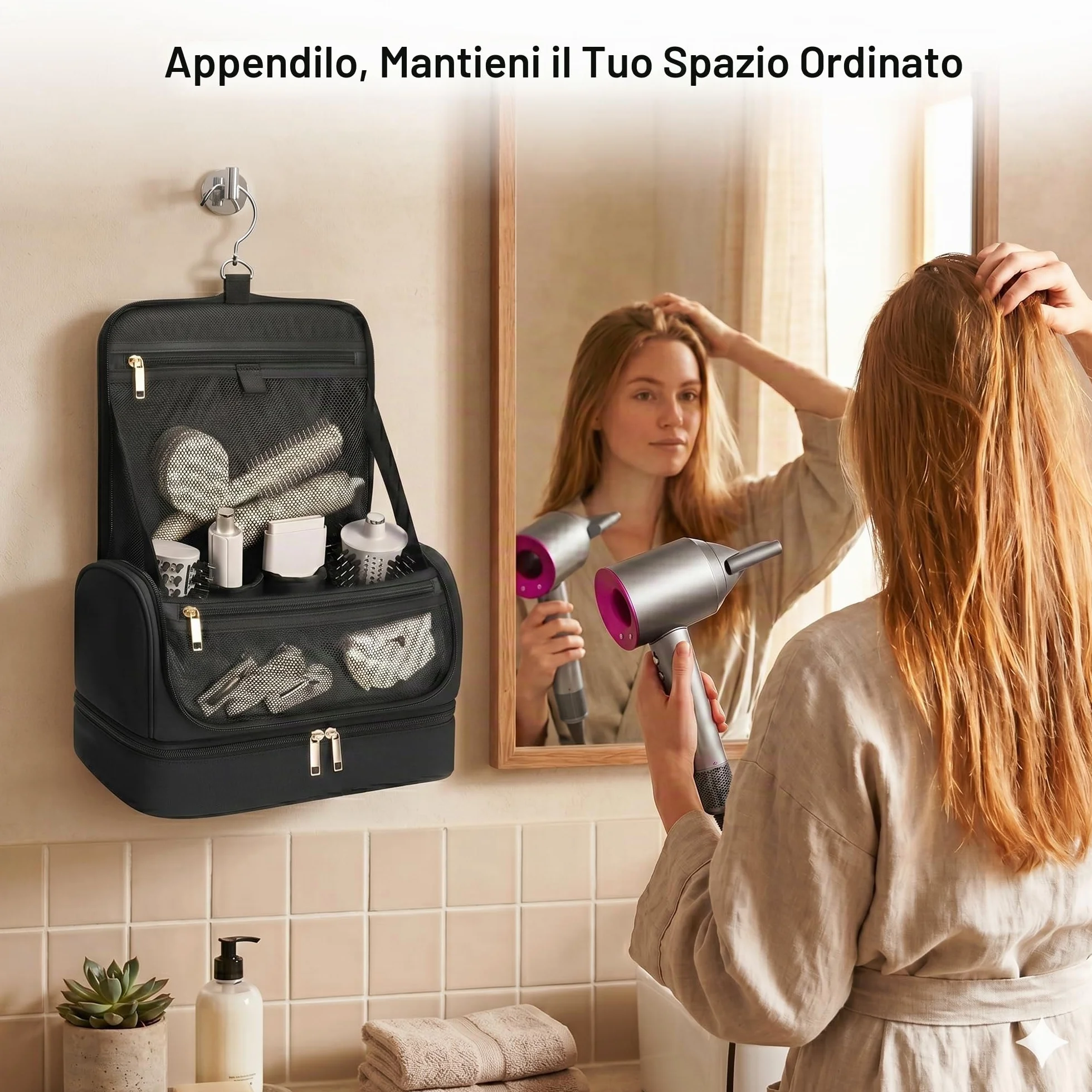 Custodia da viaggio da appendere per asciugacapelli, compatibile con Dyson Airwrap e Shark FlexStyle, borsa organizer idrorepellente con divisorio, beauty case da viaggio