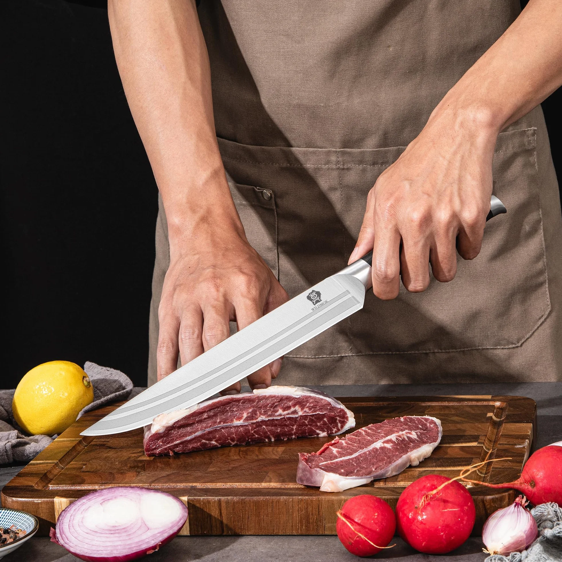 WILDMOK Coltello intagliato 20,5 cm, coltello da taglio della carne, coltello da barbecue in acciaio inossidabile tedesco con manico ergonomico, regali imballati