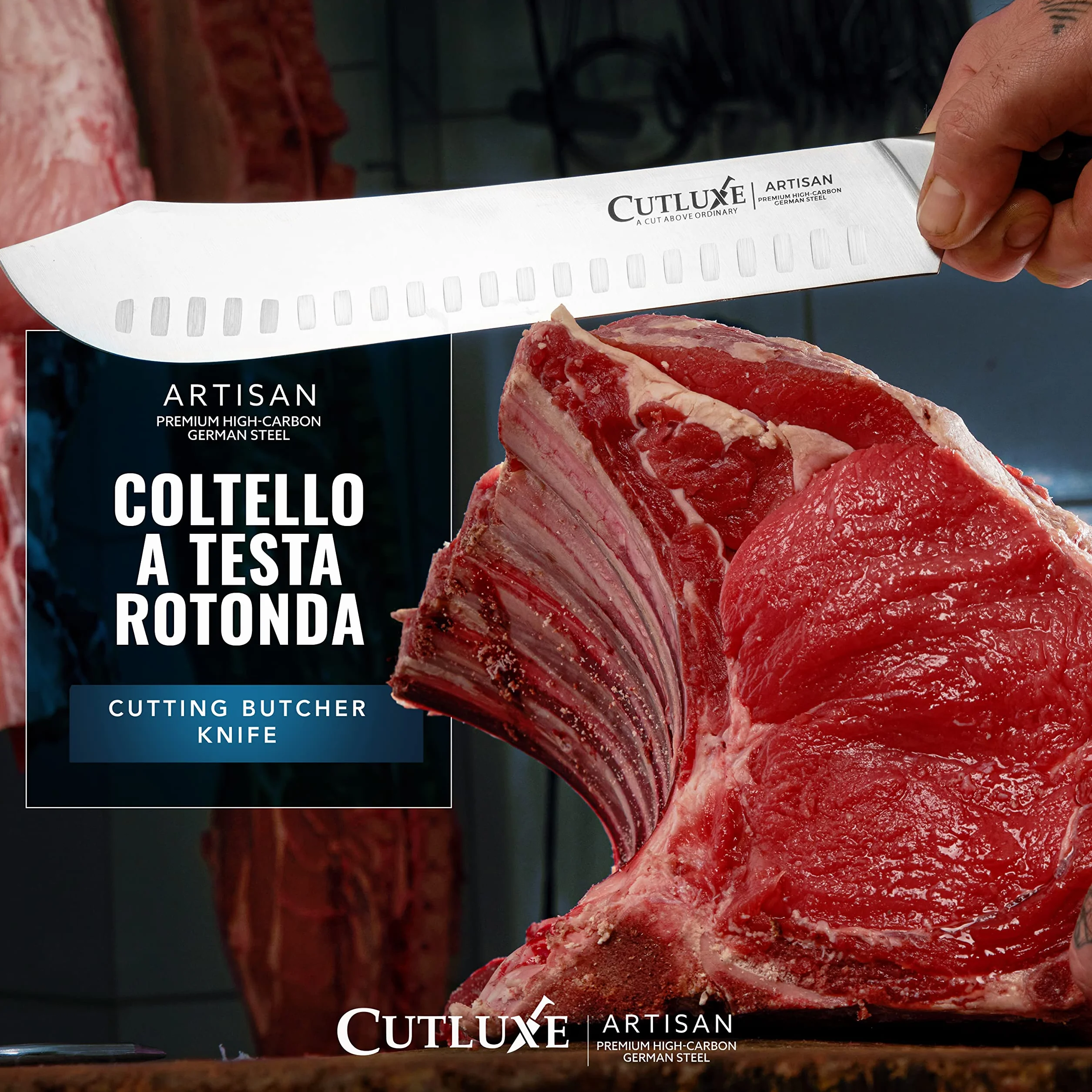 Cutluxe Coltello da Macellaio 25cm, Coltello Bull Nose, Acciaio al Carbonio, Lama Affilata e Resistente, Artisan Series