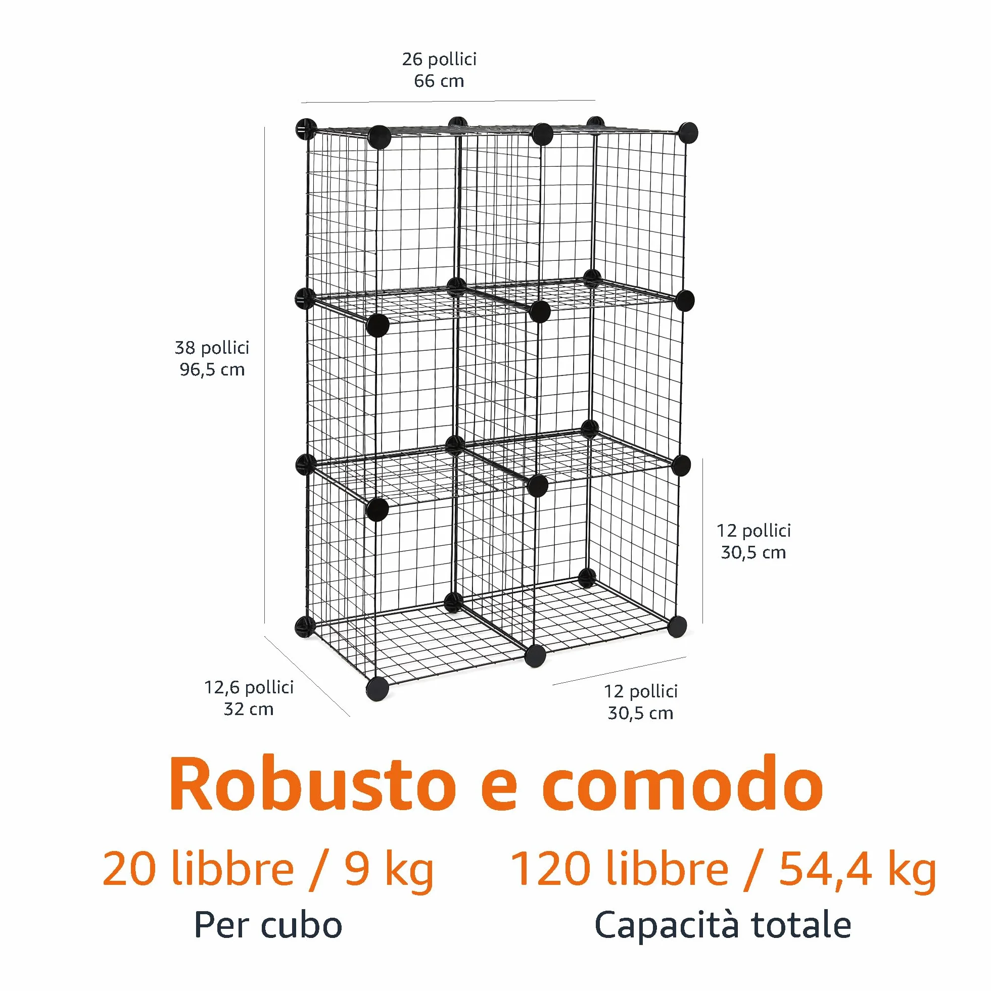 Amazon Basics Scaffali impilabili cubici con griglia metallica, 66 x 32 x 96.5 cm, Nero, 6 Cubi