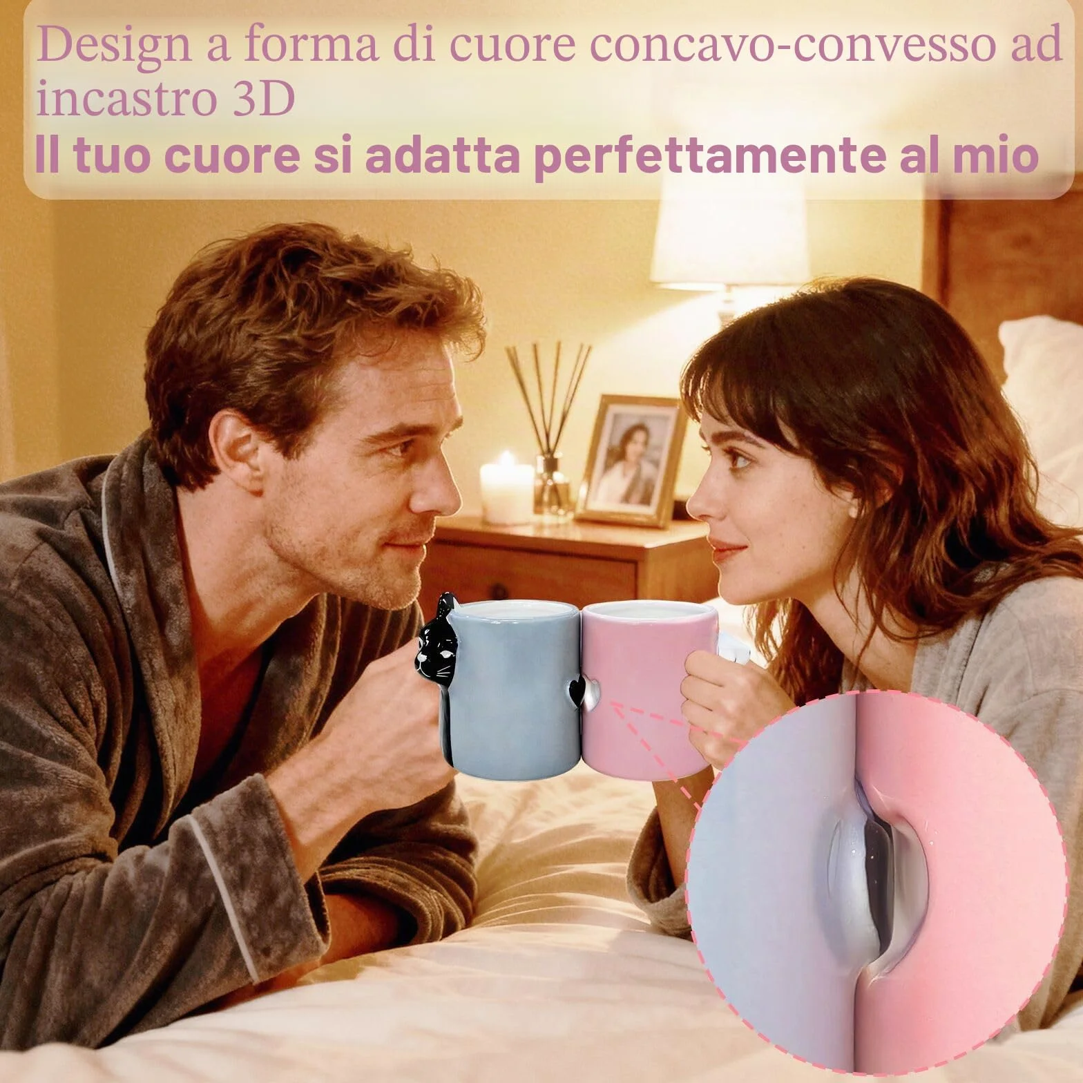 Set tazze da tè divertenti gatti regalo nozze sposi bacio anniversario