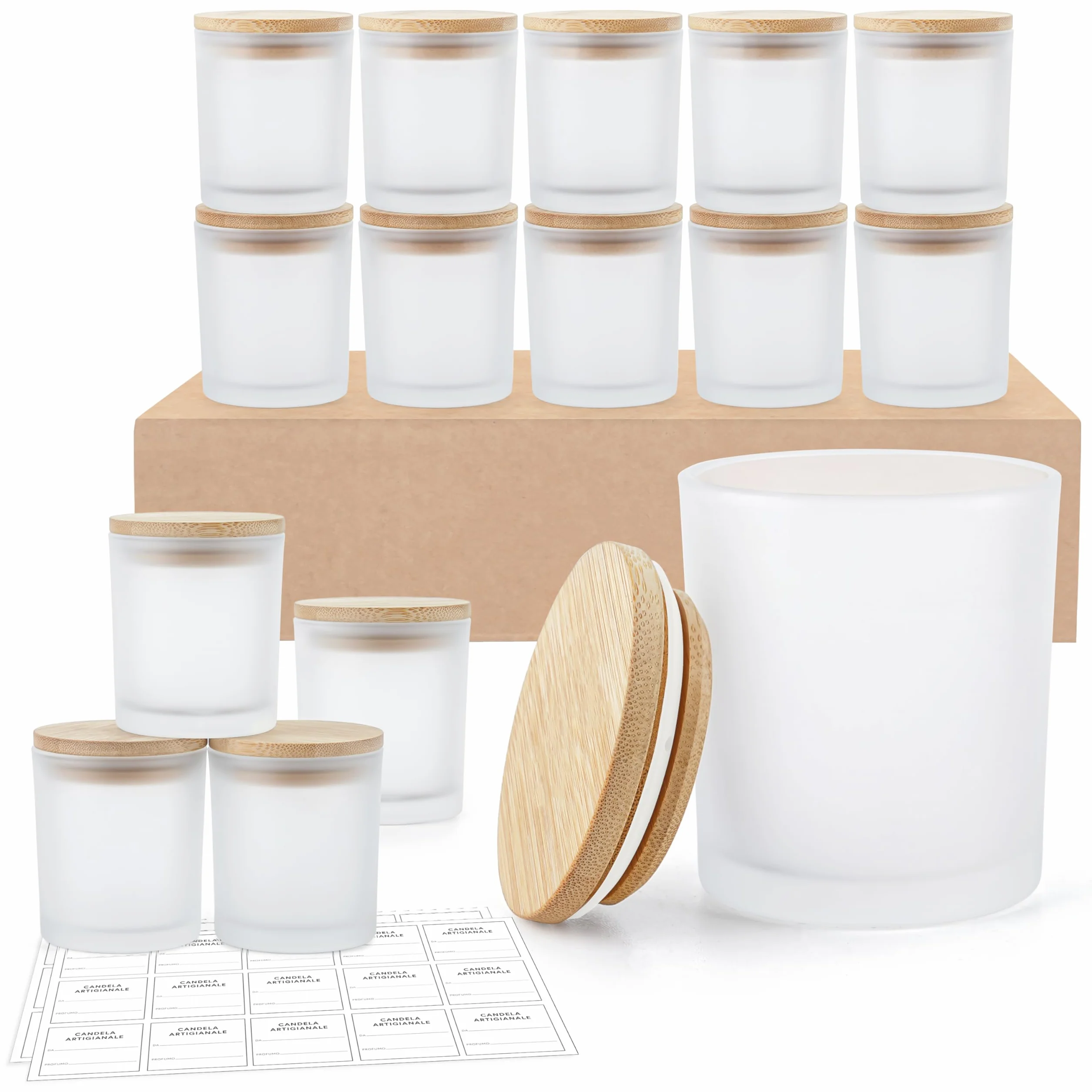 Barattoli Vetro con Coperchio 170 ml Set di 15 - Contenitori Vetro Smerigliati per Candele Fai da Te