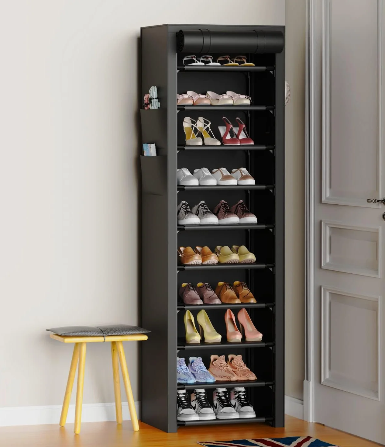Vicye Scarpiera 11 Ripiani Copertura Antipolvere Impermeabile Slim Tessuto per 20-22 Paia Scarpe Nera
