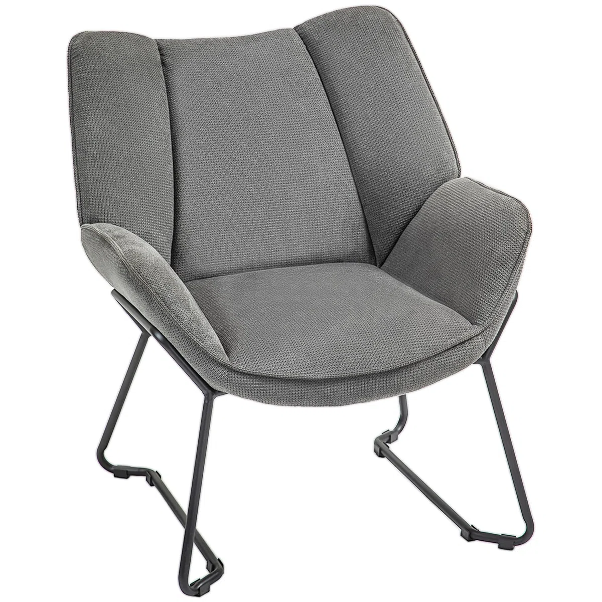 HOMCOM Poltrona d'Arredo Imbottita con Braccioli Inclinati, Poltrona da Soggiorno in Tessuto Effetto Lino e Struttura in Acciaio, 71.5x67x79 cm, Grigio