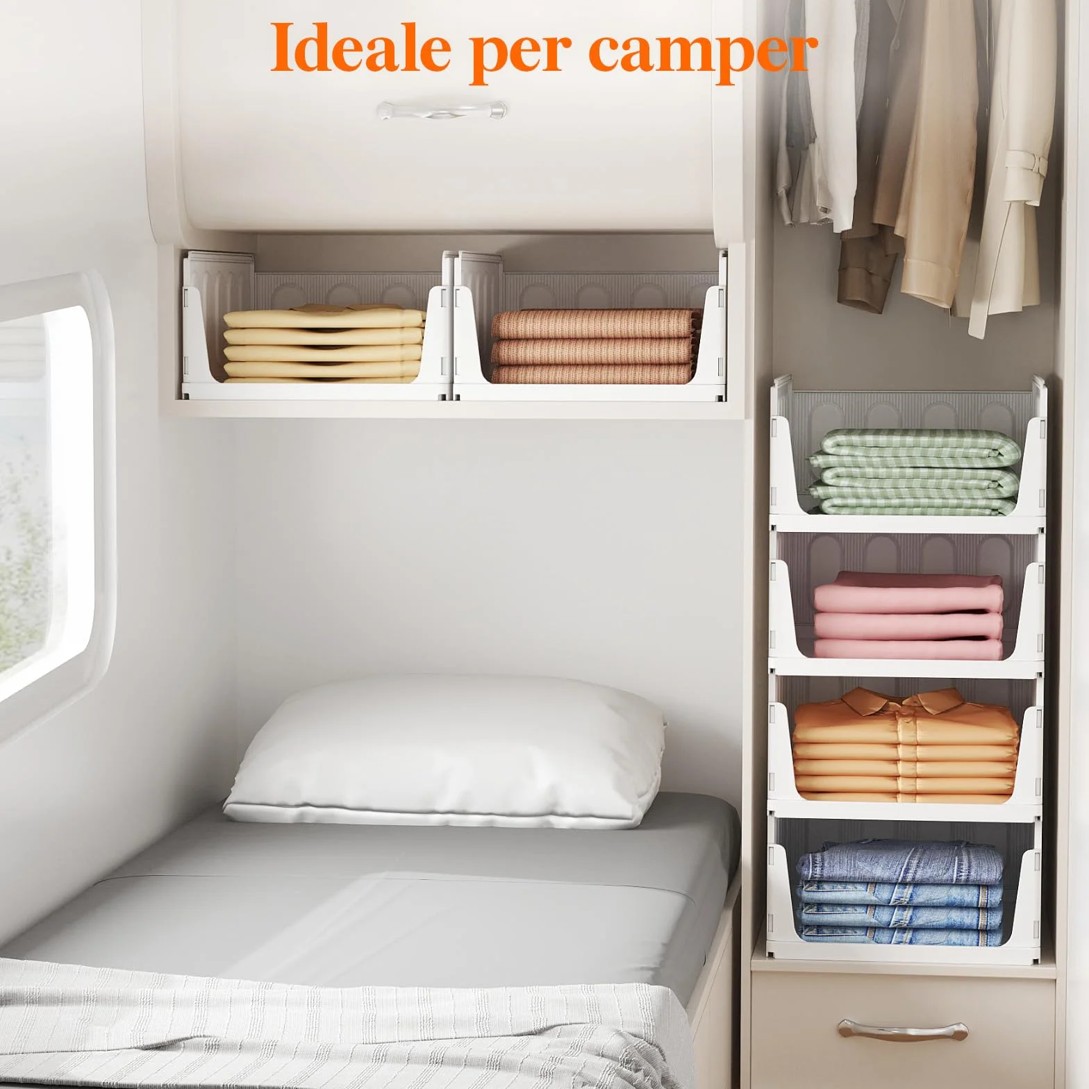 Lifewit Organizer Armadio, Contenitori Impilabili per Vestiti con Cassetti Salvaspazio, 24L Bianco 5 Pezzi