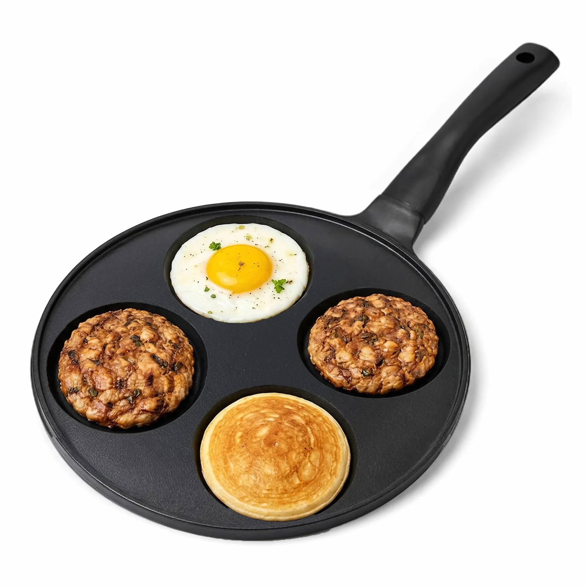 Joeji's Kitchen 4 Fori Padella Pancake 26cm - Induzione Antiaderent Padella Frittata Colazione - Nero