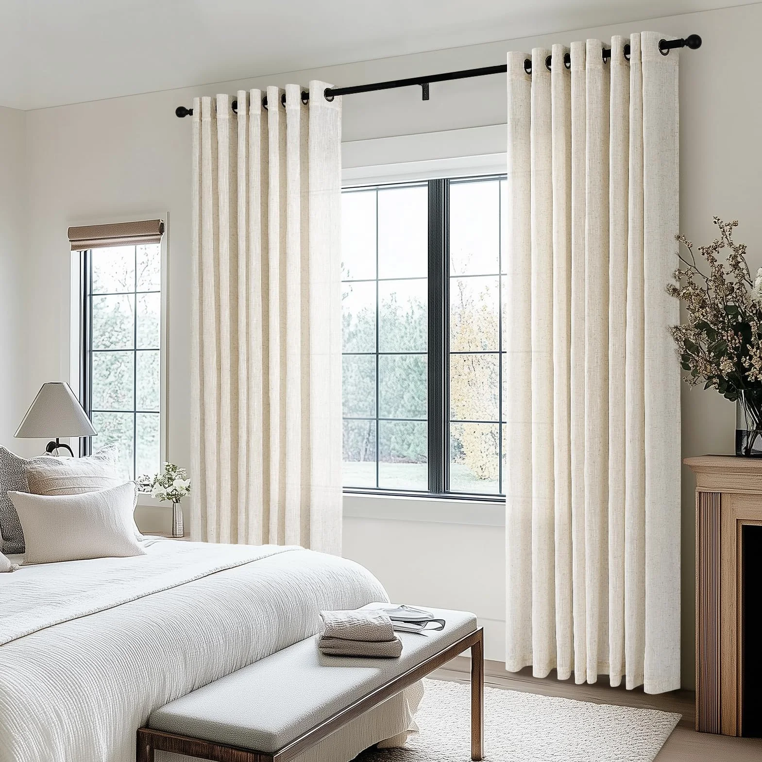Topfinel Tende Per Interni Oscuranti Lino Tenda Camera Da Letto Bambini a Pannello con Occhielli in Voile Spessa Tenda Semitrasparente per Poggiorno da Letto Ufficio Naturale 2 Pezzi 140 x 260 cm