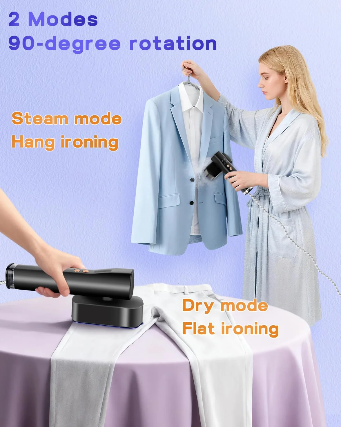 Stiratore Verticale a Vapore 1300W 110-240V 2-in-1 Ferro da Stiro da Viaggio Mini Riscaldamento Rapido 15s 800g Leggero Portatile
