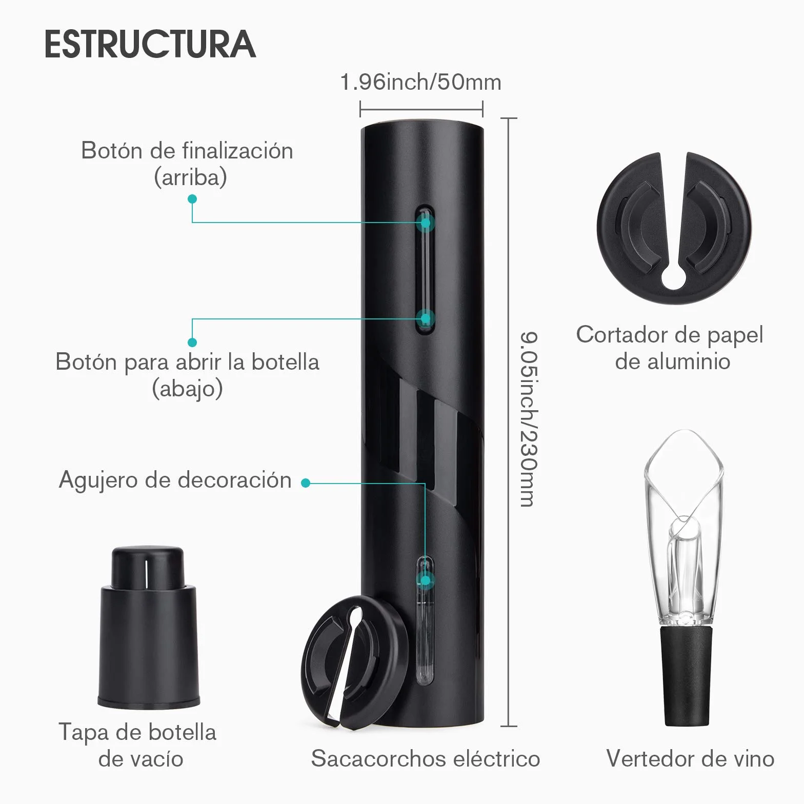 Apribottiglie di vino elettrico, set regalo con taglierina e versatore