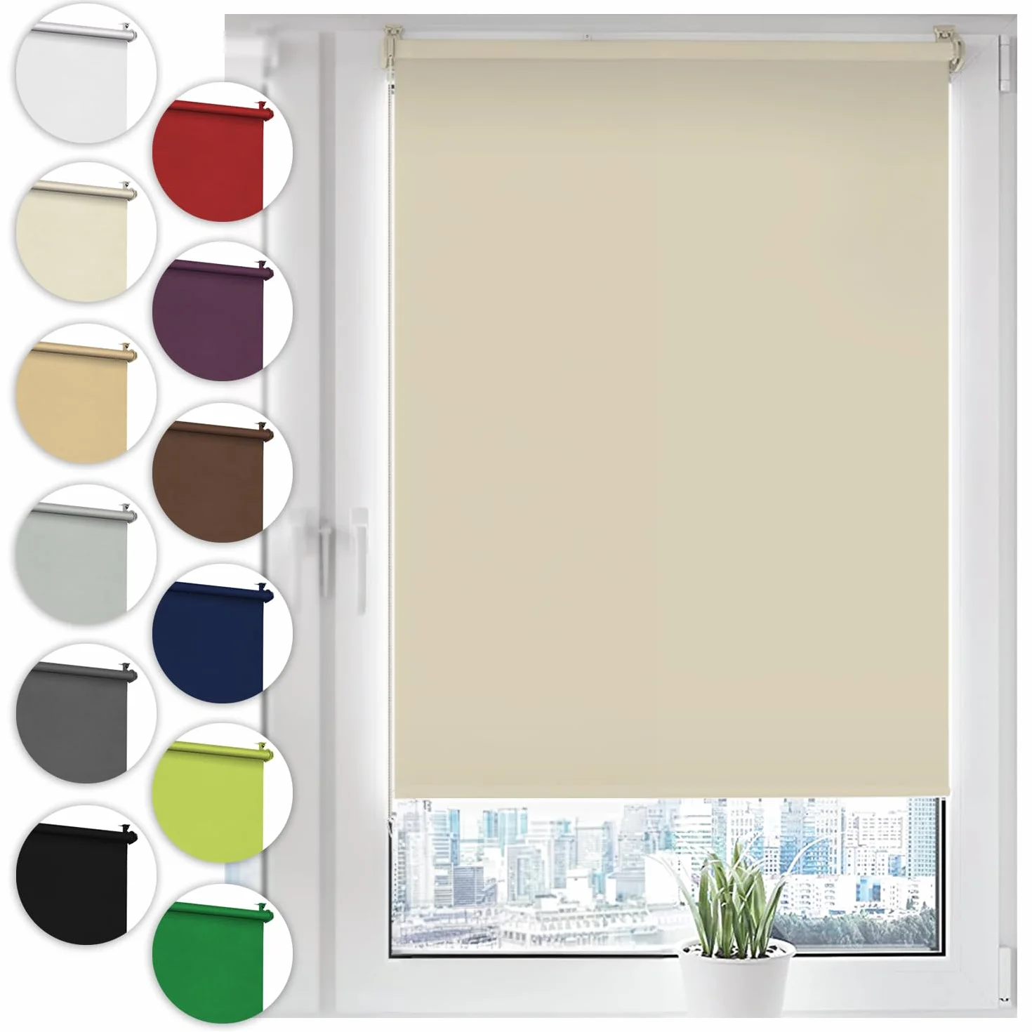 Sonello Tenda a rullo oscurante Klemmfix senza Forare 50cm x 130cm crema, Blackout