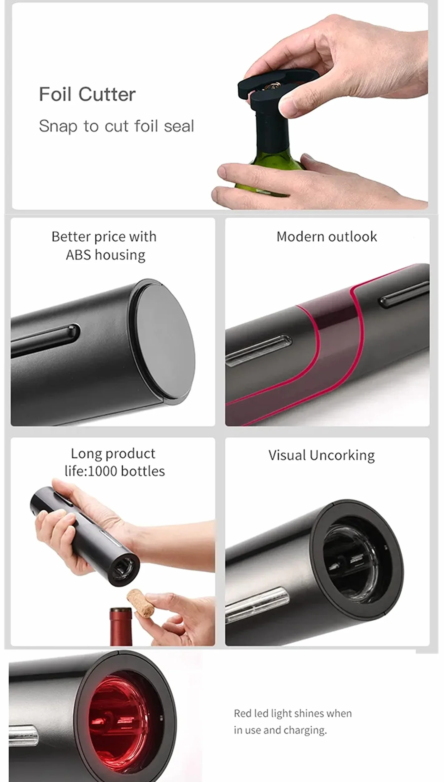 Cavatappi Elettrico Ricaricabile 5 in 1 Professionale per Vino, Apribottiglie Automatico con Base