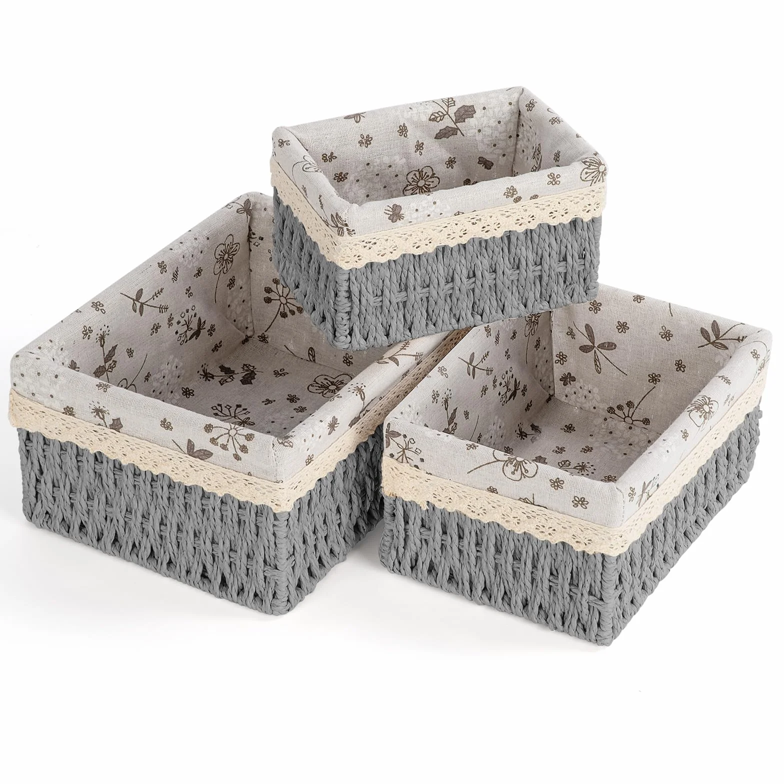 Cestini Portaoggetti Set di 3 Cesto Porta Giocattoli Cestino da Bagno Vimini Grigio