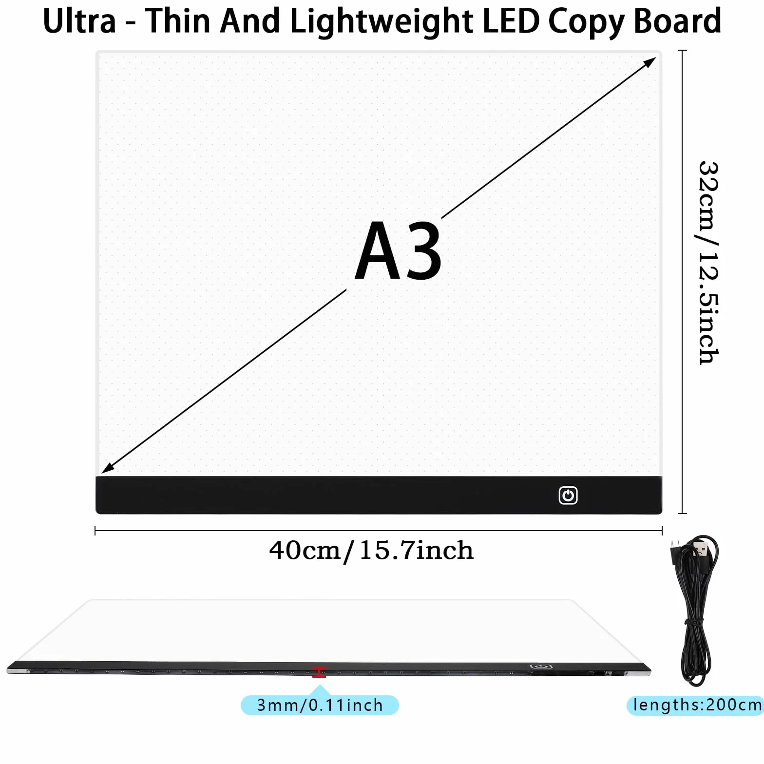 Coolzon A3 Tavoletta Luminosa LED Light Pad con Luminosità Regolabile per Animazione, Disegno