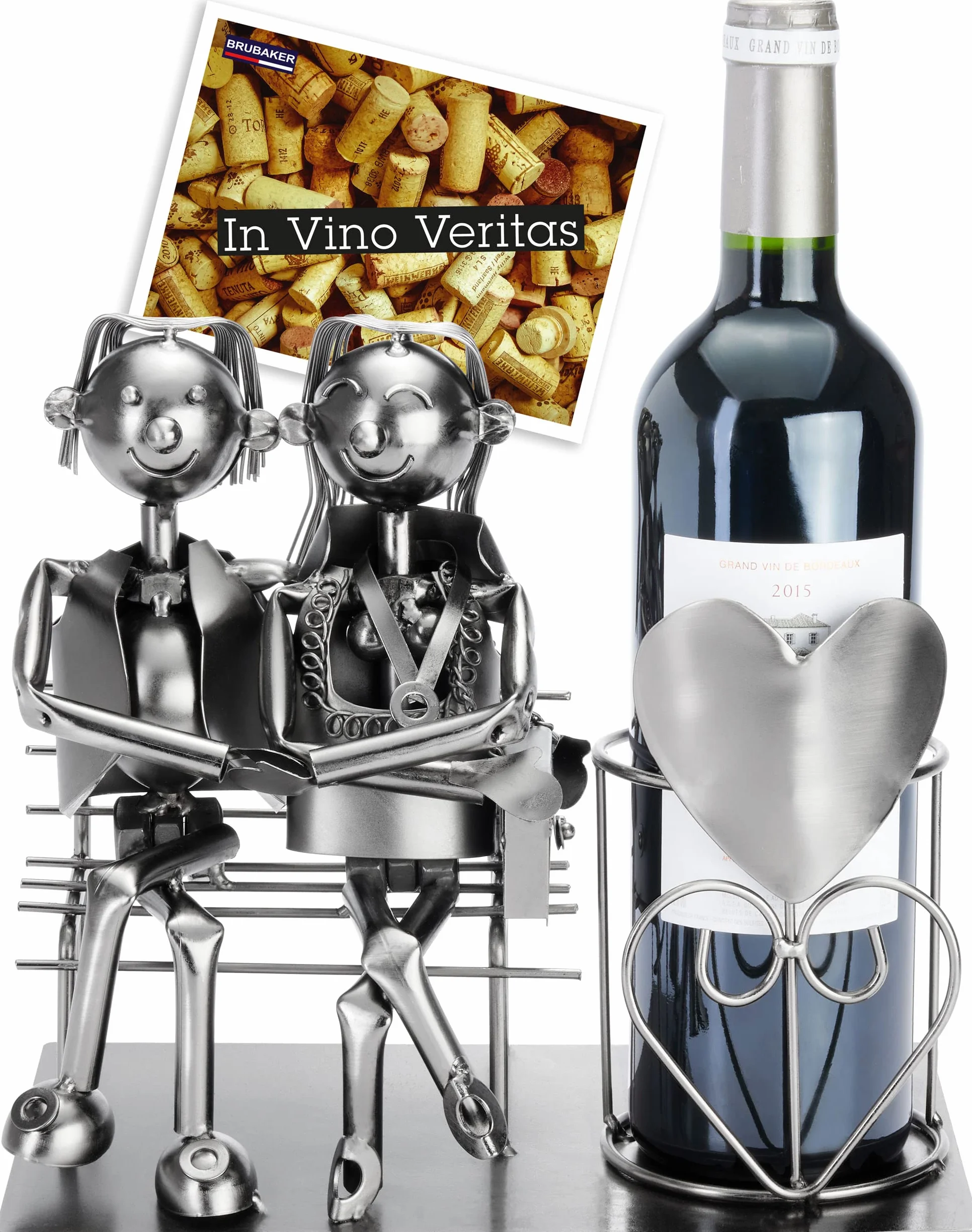 BRUBAKER Portabottiglie Amanti sulla Panchina Argento Figura Amore in Metallo Regalo Coppie Sposate