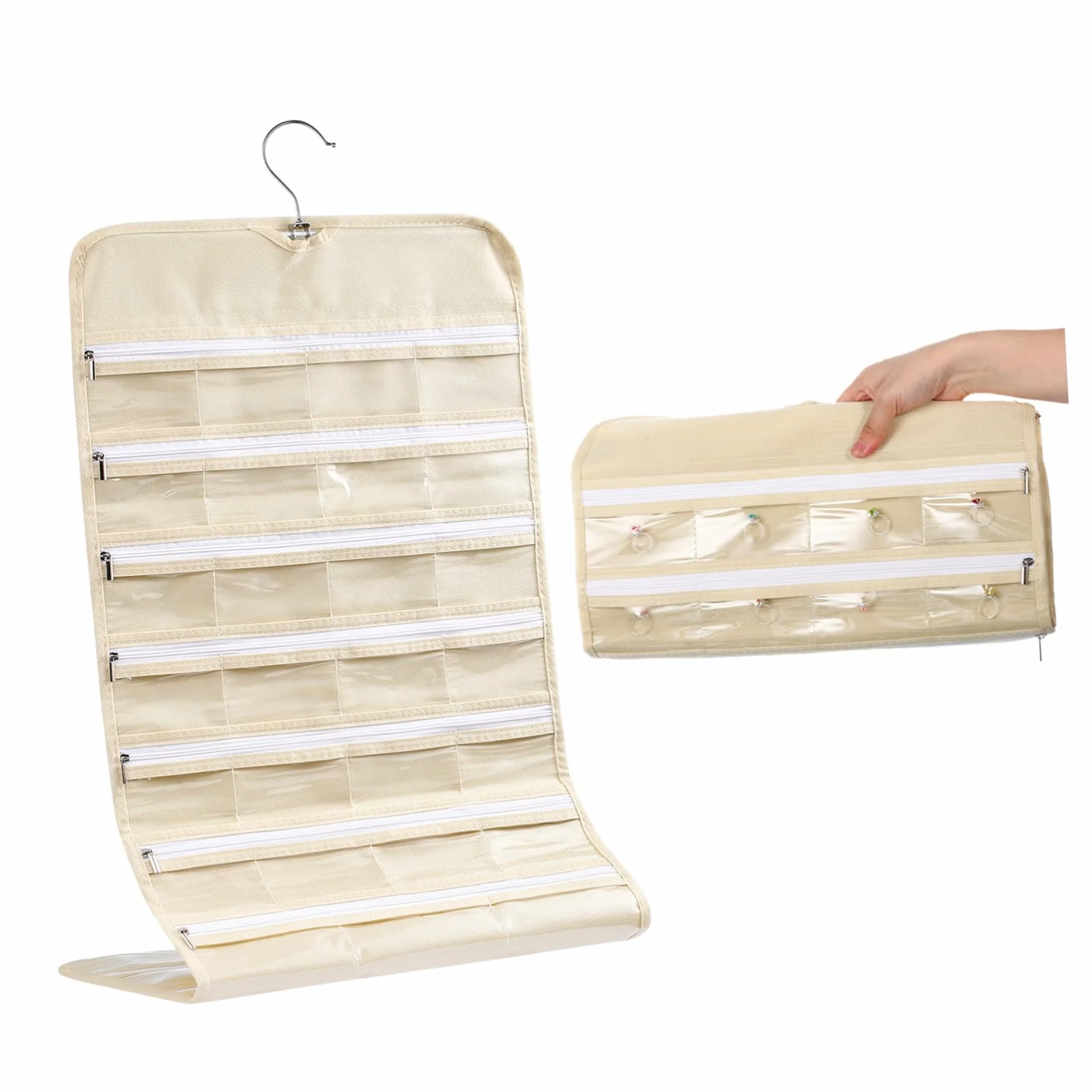 Organizer per gioielli con 66 tasche, doppio lato, per orecchini, collane, bracciali, anelli