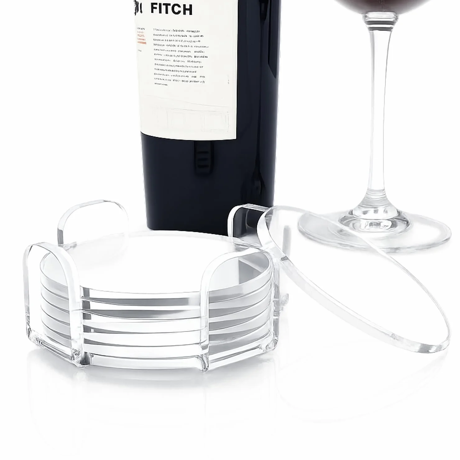 AGPLEX - Set sottobicchieri in vetro acrilico trasparente - Elegante set composto da 6 sottobicchieri e 1 sottobottiglia in acilico trasparente - Dischi da 85mm di diametro