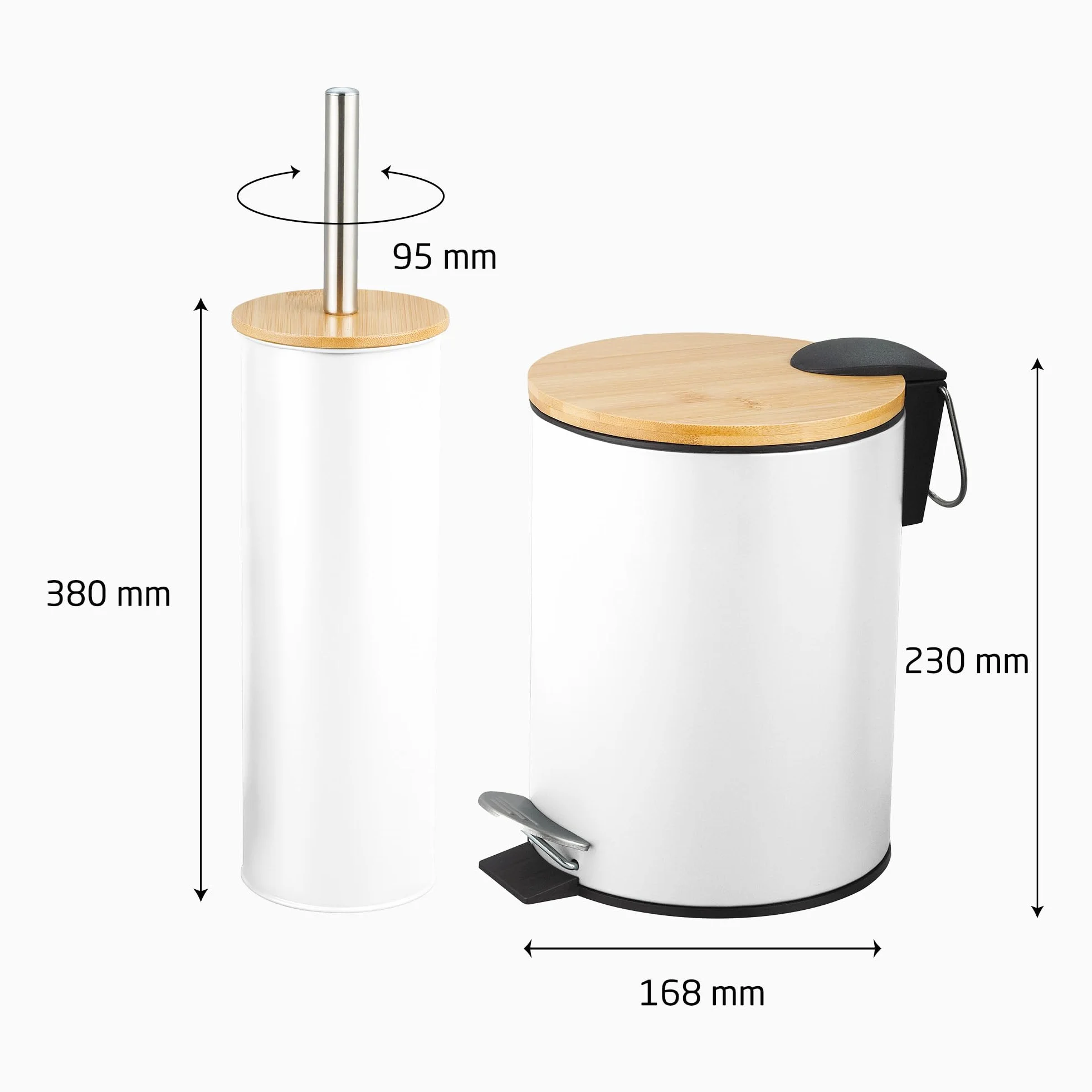 Amig Naturline Set Pattumiera e Portascopino Ø168x230 mm Acciaio Bambù Bianco
