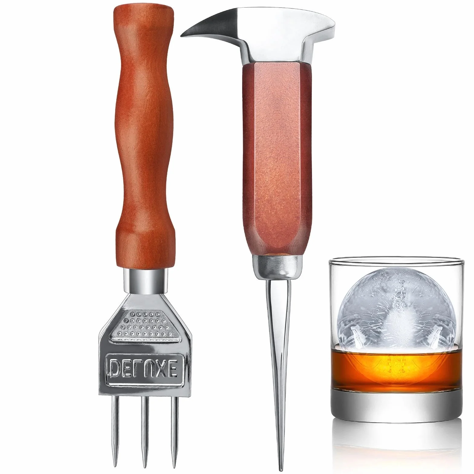 Ice Pick Set di 2 con Manico in Legno, Cippatrice per Il Ghiaccio 304 in Acciaio Inox,Tritaghiaccio,Scalpello per Ghiaccio, Ghiaccio Tritato, di sicurezza per bar da cucina