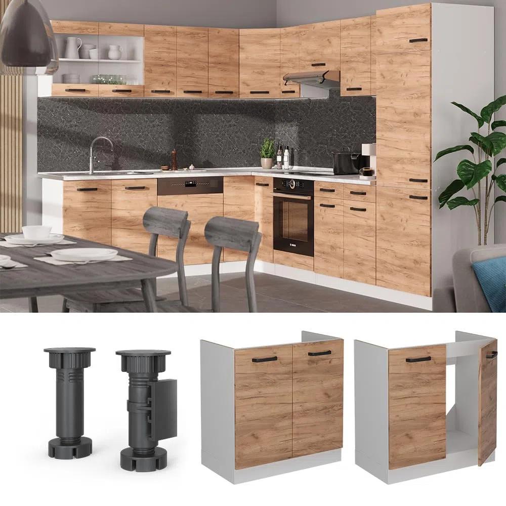 Vicco Mobile lavello cucina R-Line, Rovere dorato, 80 cm senza piano di lavoro, per la libera combinazione all'interno di sistemi cucina modulari