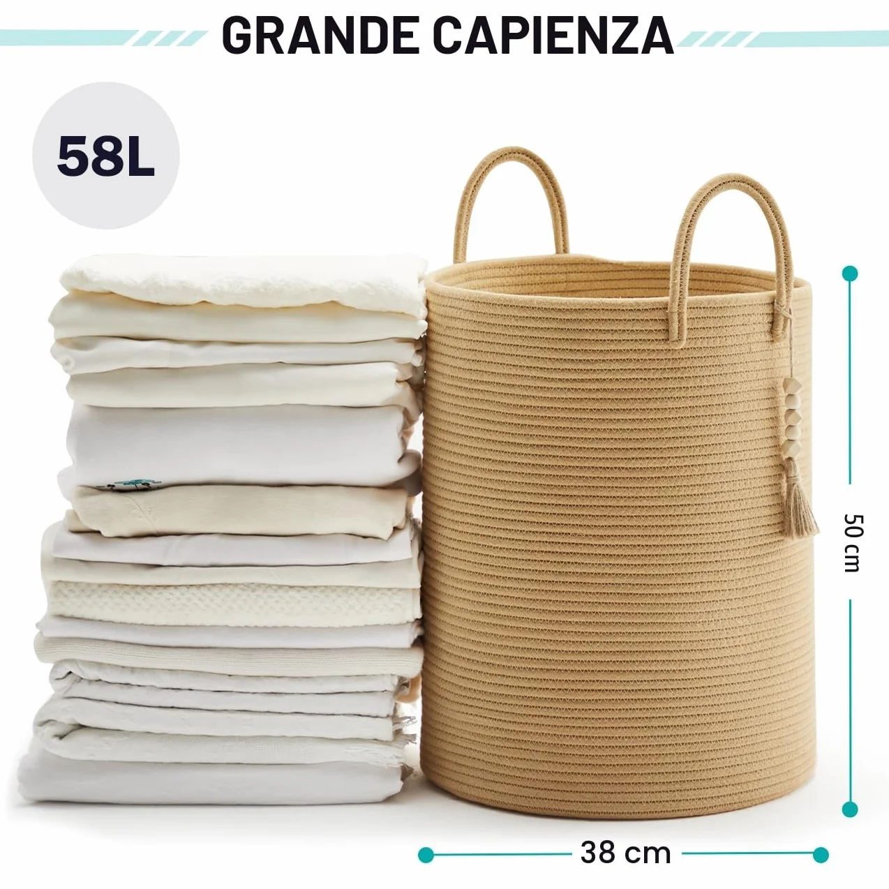 Cesto Portabiancheria Intrecciato 58L marrone puro YOUDENOVA