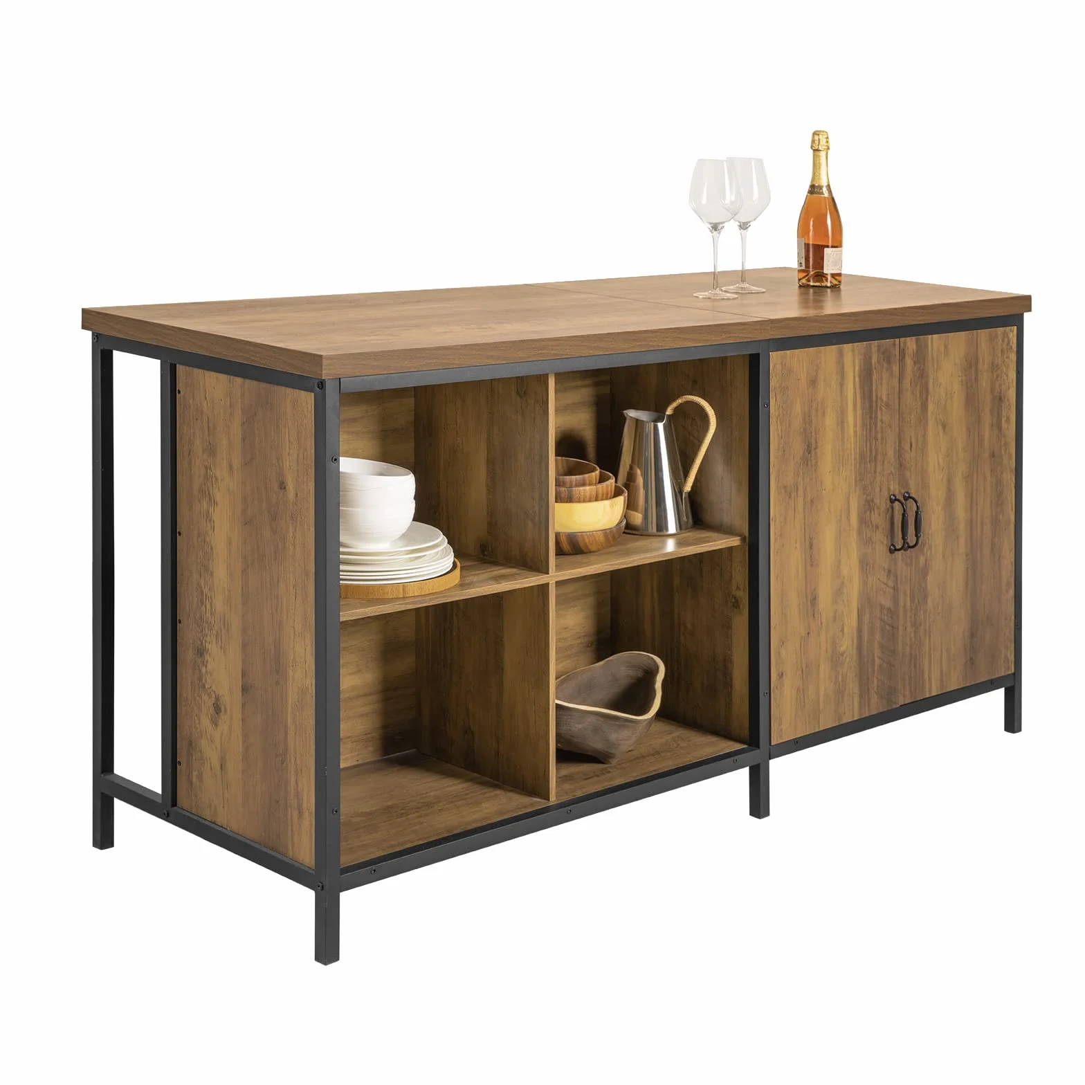 SoBuy Isola Cucina Mobiletto di Stoccaggio, Credenza Multifunzionale, Cucina Mobile Bar, Madia Salvaspazio, Mobile da Soggiorno in Stile Industriale 170 x 60 x 89 cm KNL01-F