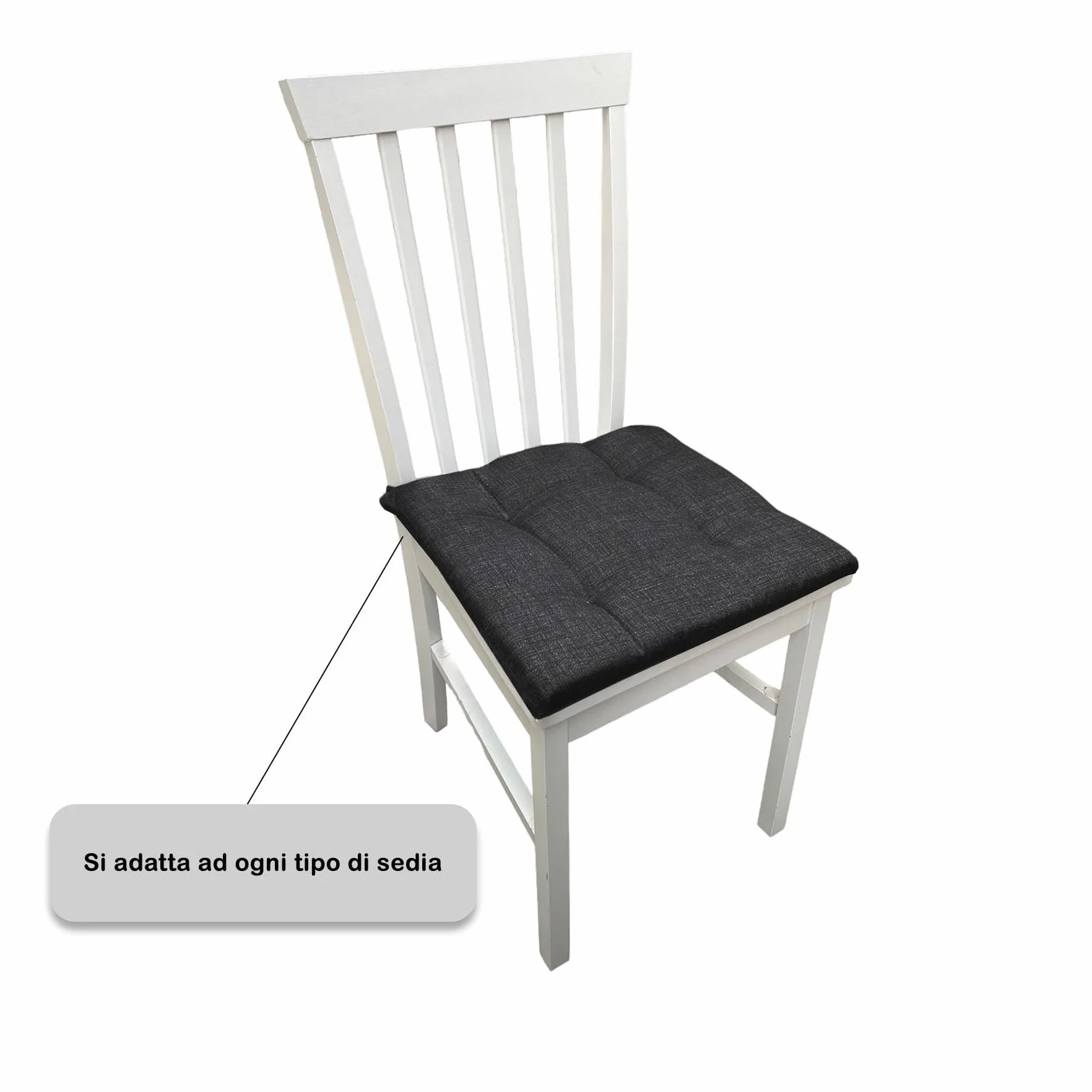Set 6 Cuscini per Sedia da Cucina Made In Italy 40x40 Coprisedia 4 punti Nero