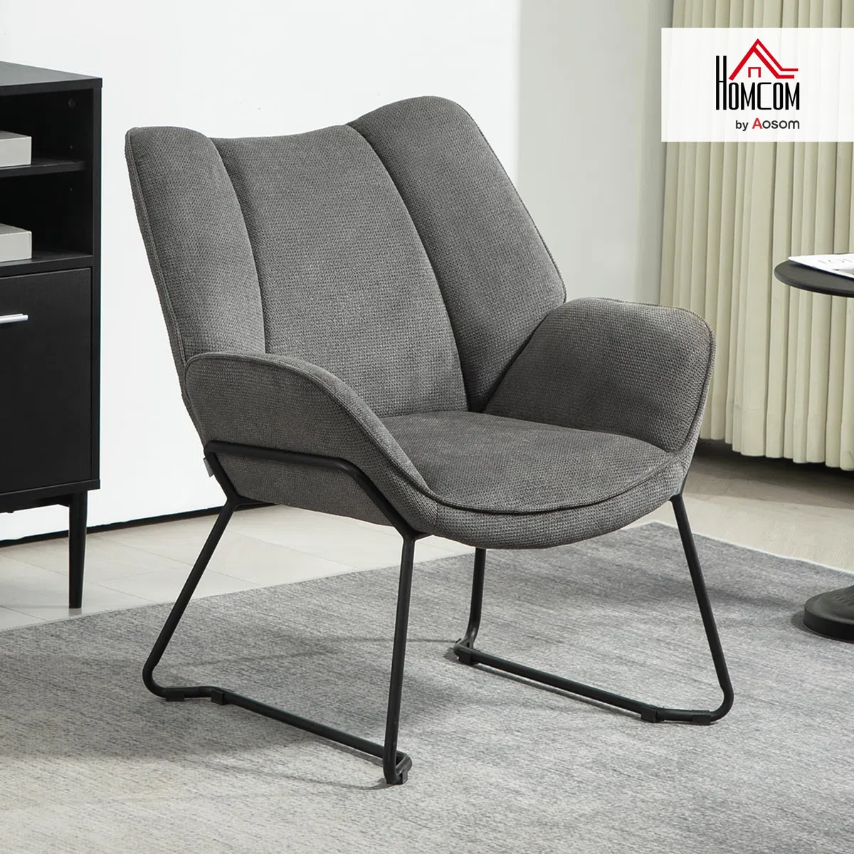 HOMCOM Poltrona d'Arredo Imbottita con Braccioli Inclinati, Poltrona da Soggiorno in Tessuto Effetto Lino e Struttura in Acciaio, 71.5x67x79 cm, Grigio