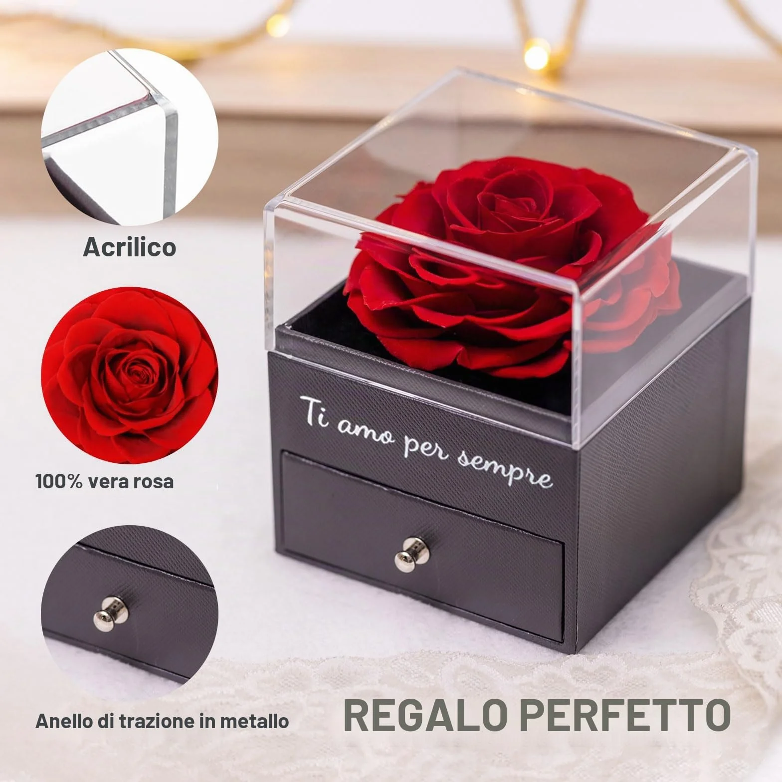 Yamonic Rosa Eterna Regalo Donna Rosa Stabilizzata Collana Argento 925