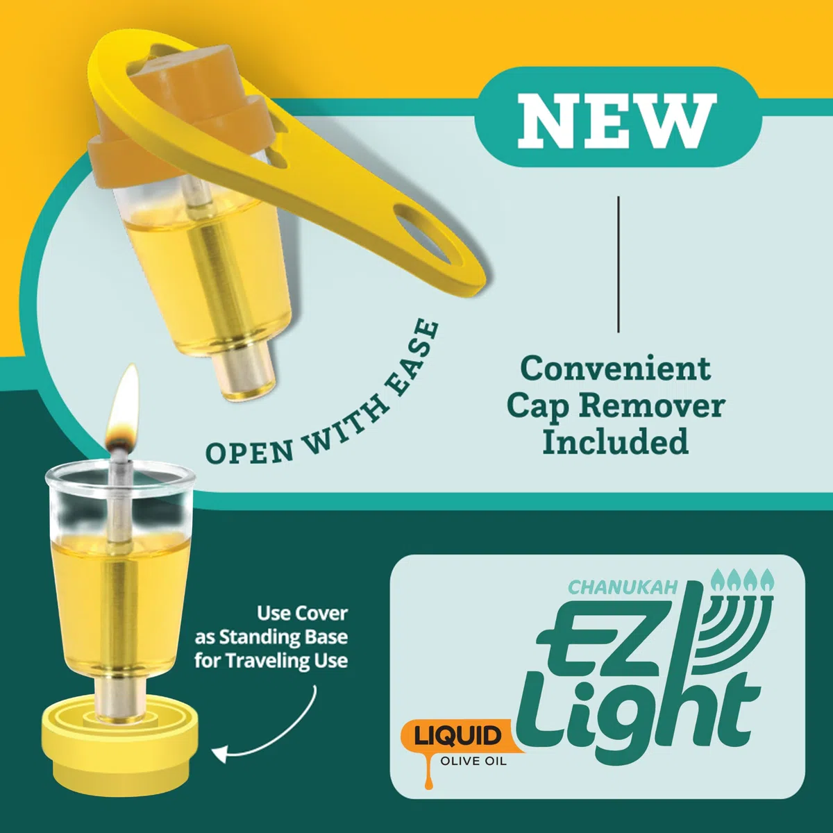 Hanukkah EZ Lights - Candele pre-riempite con tazza di olio di oliva al 100% con stoppino di cotone in tazza, confezione da 44, brucia circa 1 1/2 ore