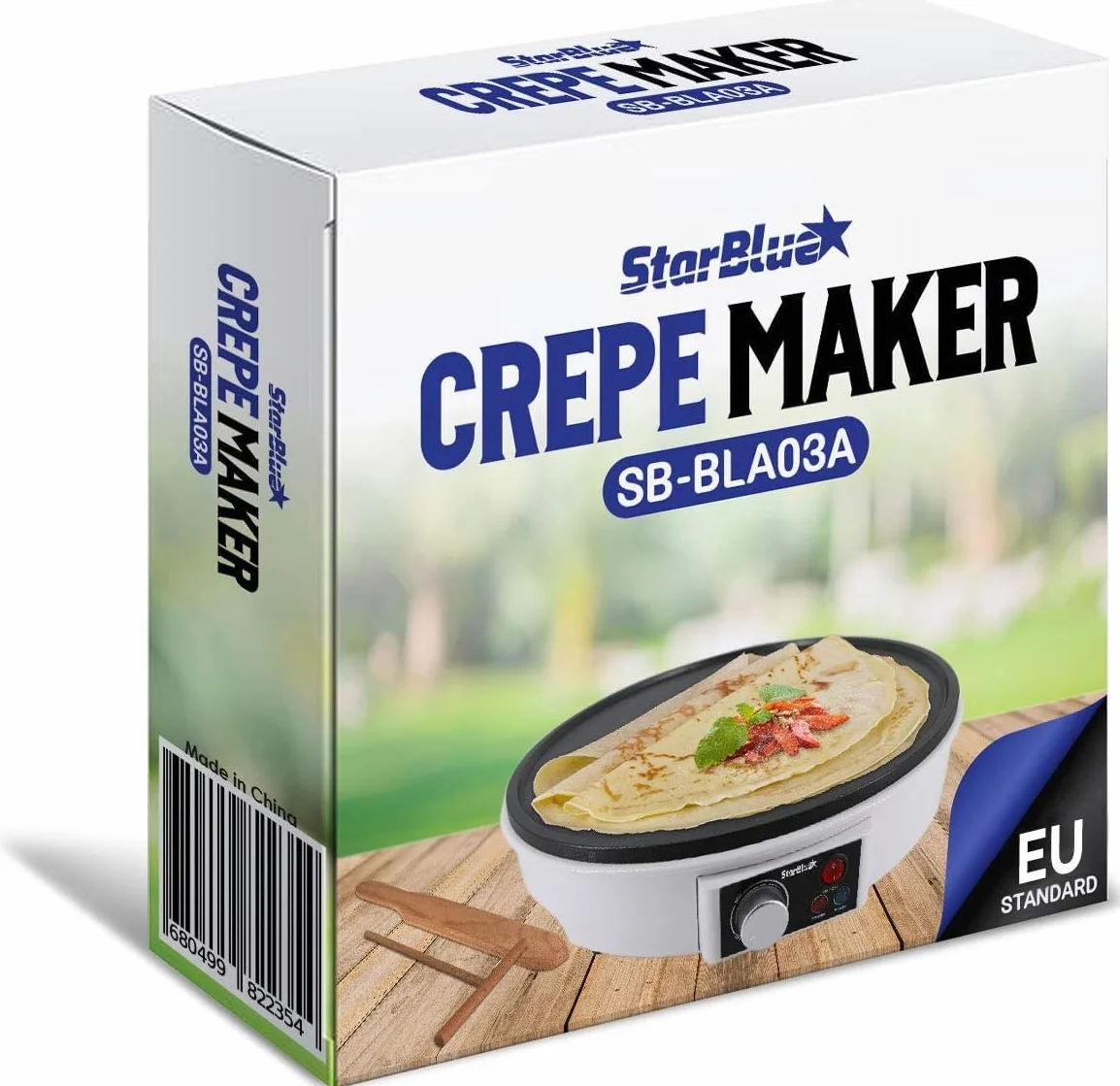 Macchinetta per Crepe Elettrica 30.5cm 1000W StarBlue con Spatola di Legno 220-240V