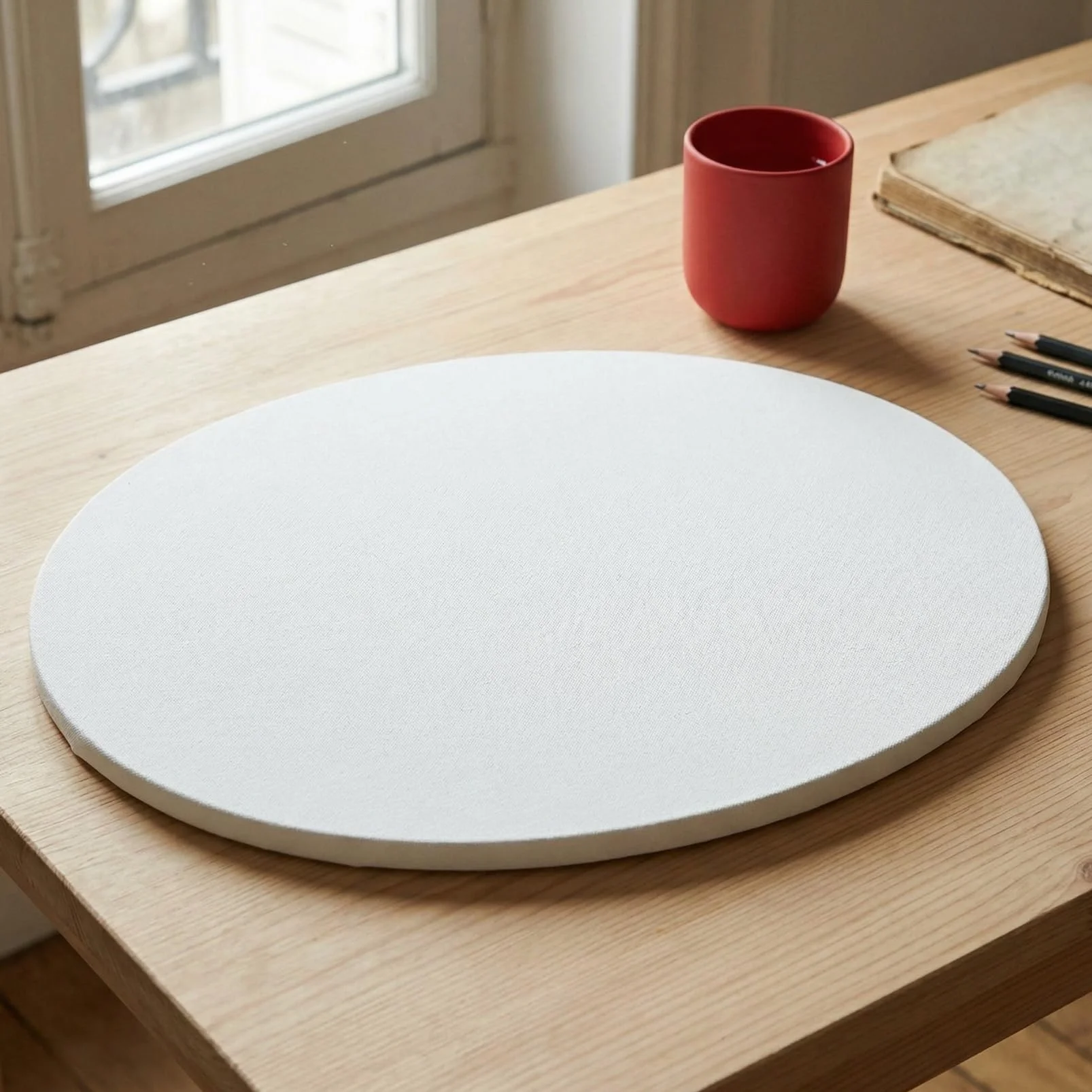 Tela ovale di lino 50 x 40 cm per pittura ad olio, acrilico e guazzo