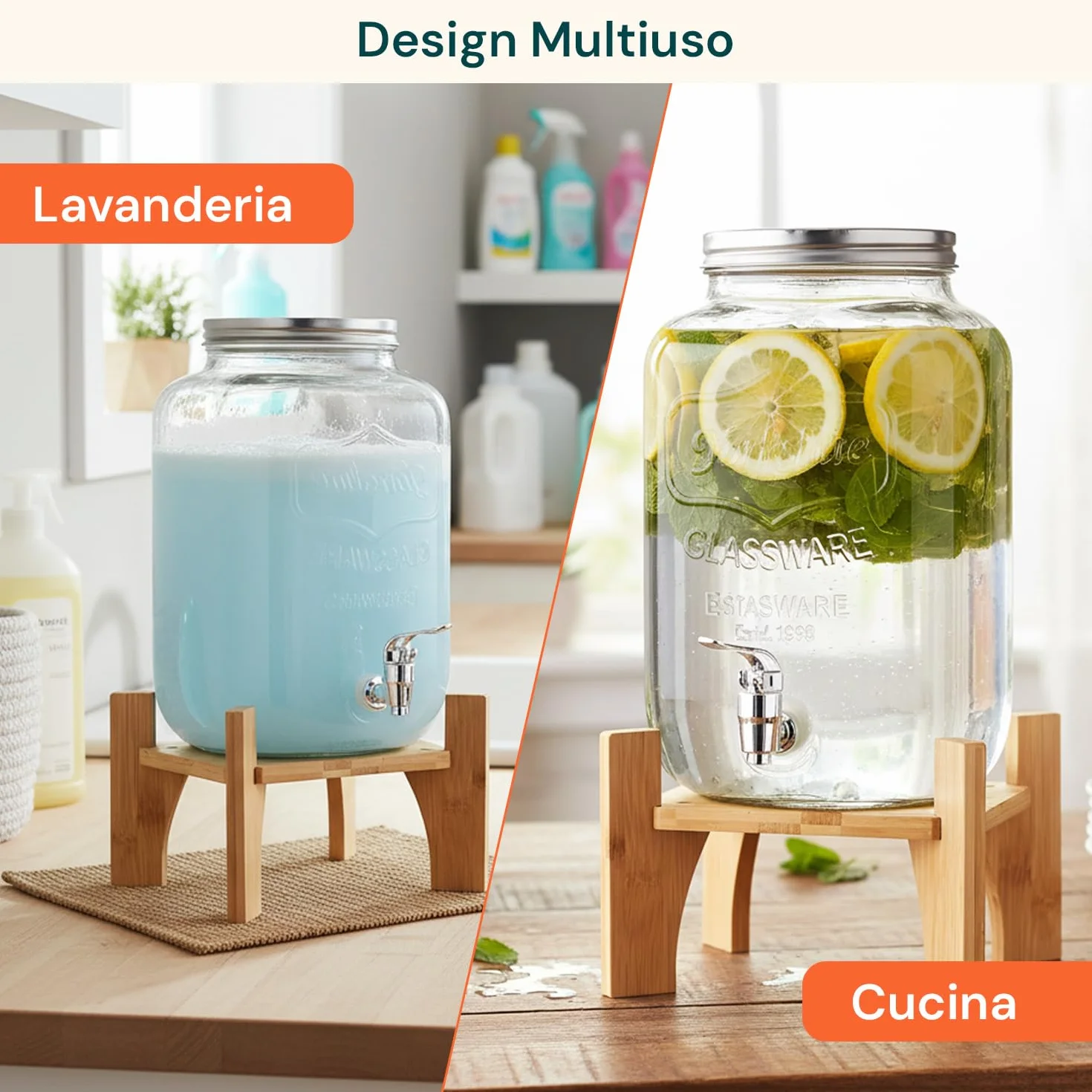 Avilia Dispenser Bevande in Vetro 8 Litri Rubinetto Acciaio Inox per Acqua e Bibite con Infusore