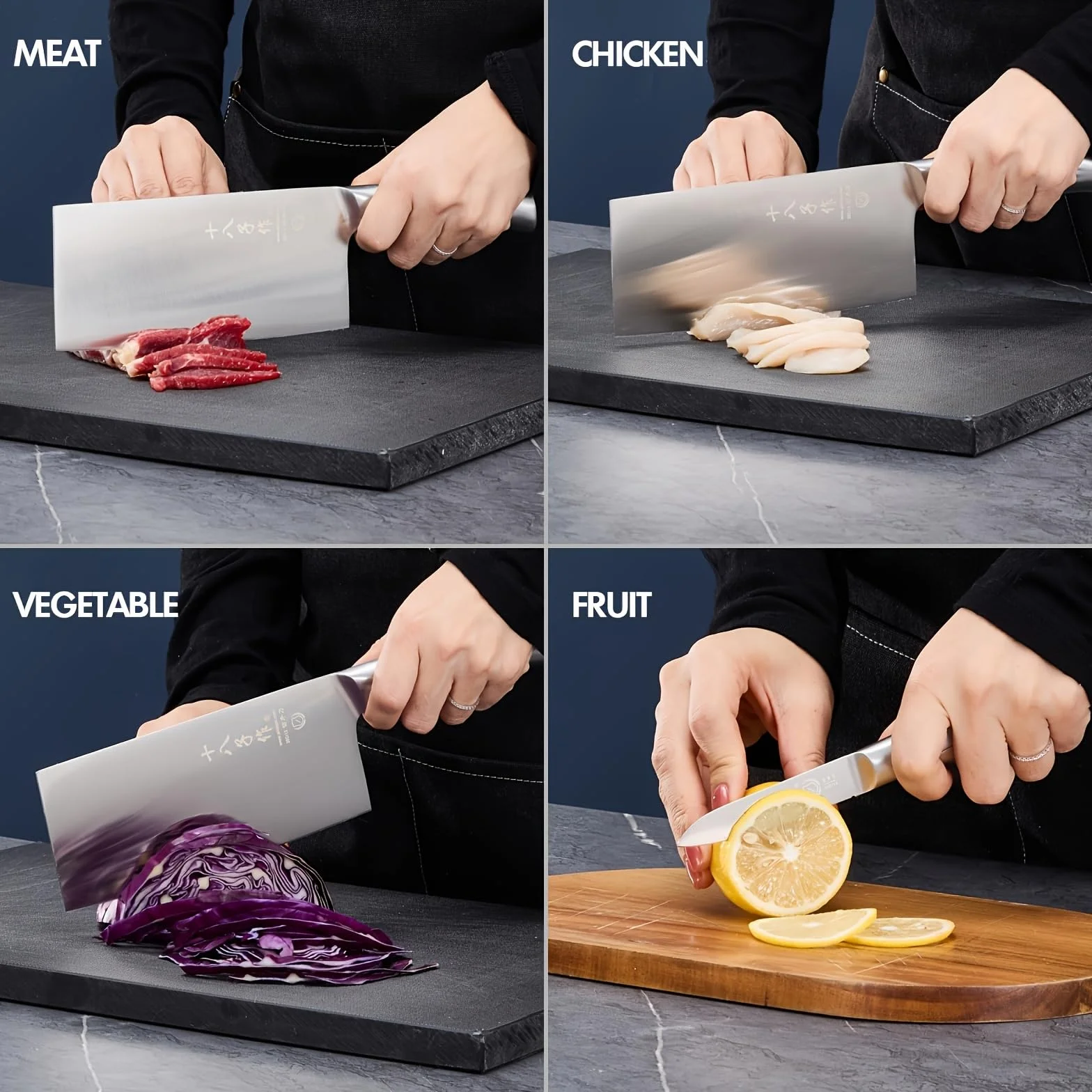 SHI BA ZI ZUO Mannaia Cinese Coltello da Cucina Argento YZH001