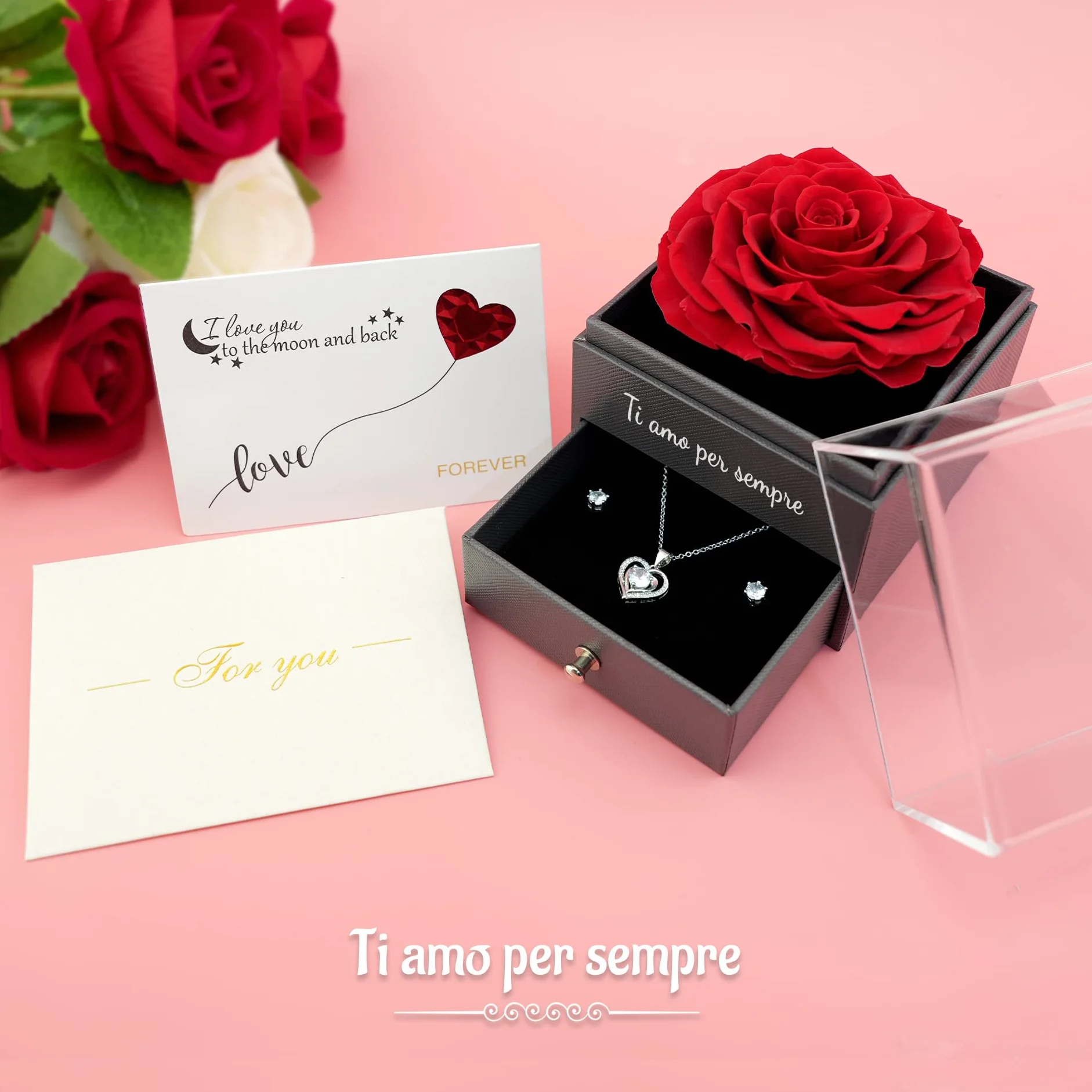 Yamonic Rosa Eterna Regalo Donna Rosa Stabilizzata Collana Argento 925