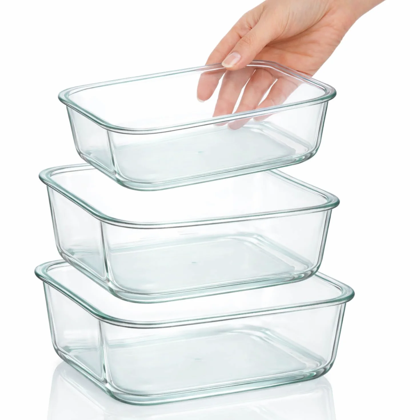 COM-FOUR® 6x Pirofile in Vetro Borosilicato, Teglie Resistenti al Calore per Forno, Microonde e Congelatore, Pirofila in 3 Misure (vetro 6x)