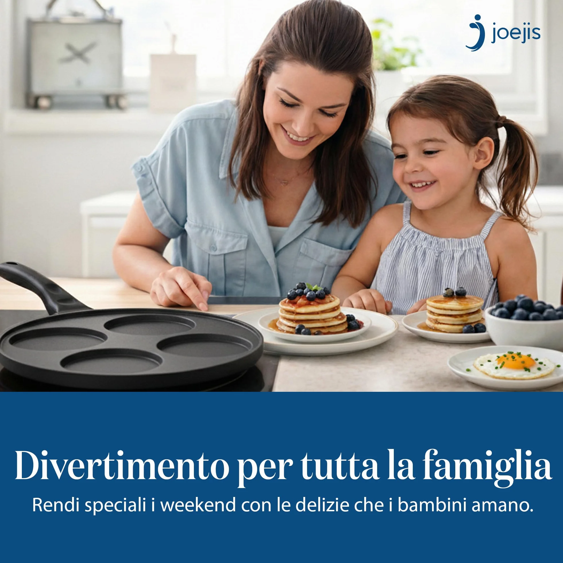 Joeji's Kitchen 4 Fori Padella Pancake 26cm - Induzione Antiaderent Padella Frittata Colazione - Nero