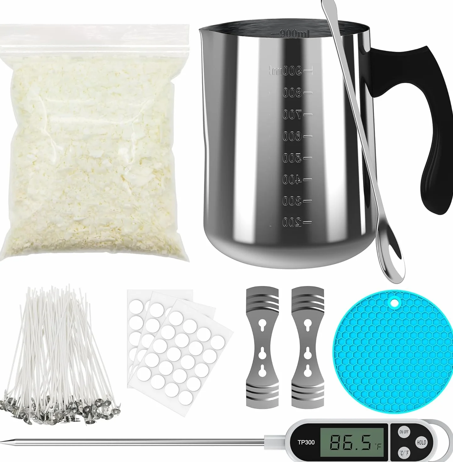 Kit per realizzare candele cera di soia DIY vasetto 900 ml supporto stoppino termometro