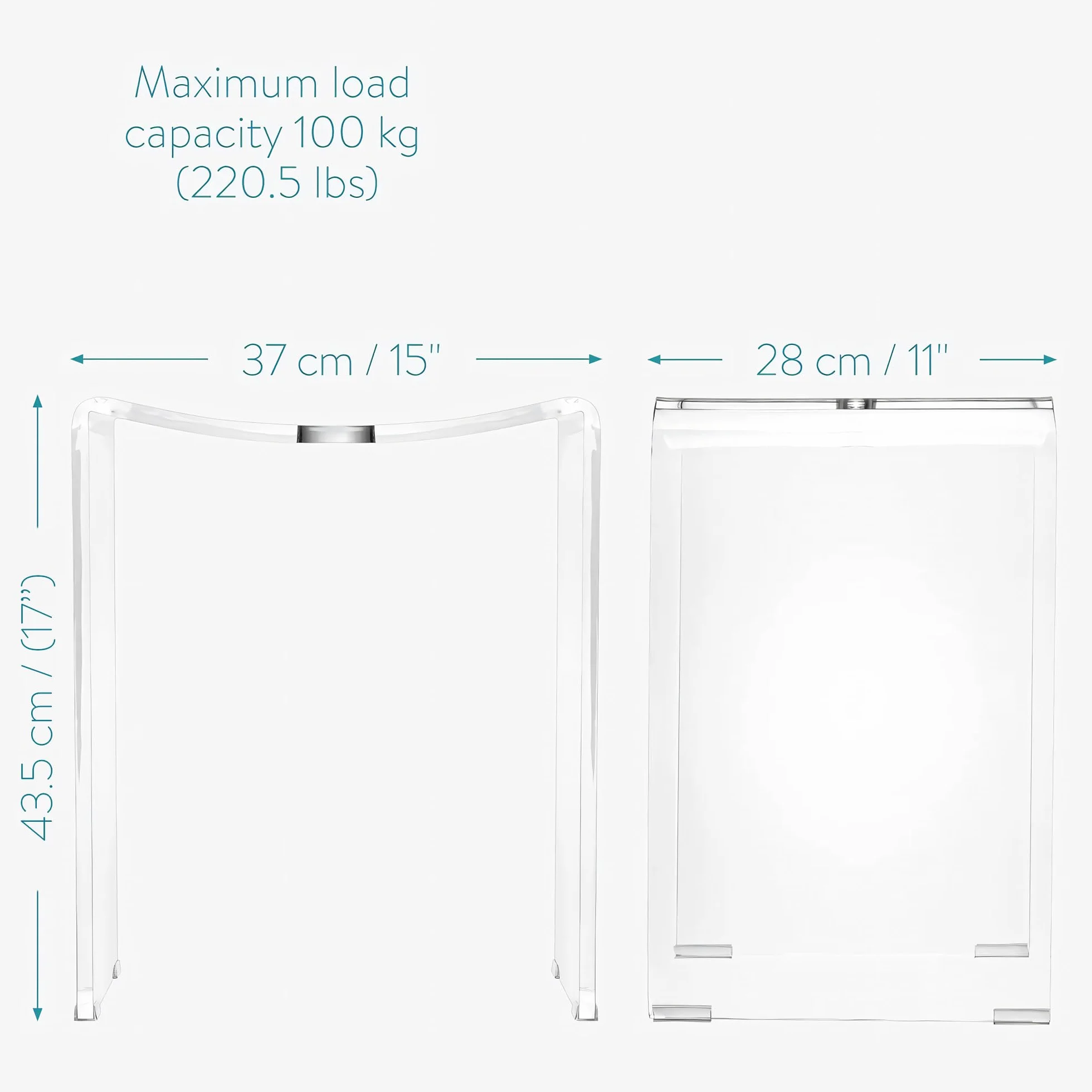 Navaris Sgabello Doccia - Sedia Plexiglass Acrilico 43,5 x 37 x 28 cm - Fino a 100 kg - Sgabello Decorativo Casa - Sgabello Bagno Impermeabile Trasparente