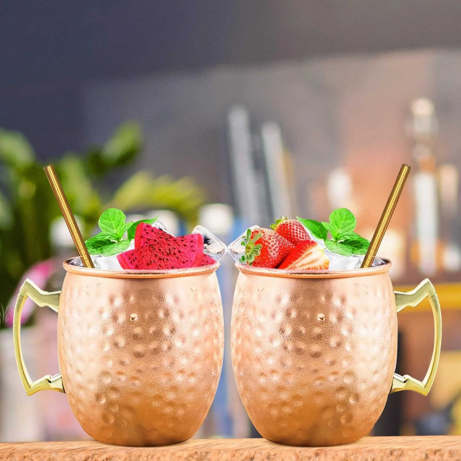 Set di 2 tazze per Moscow Mule in rame 532 ml acciaio inossidabile martellate cocktail