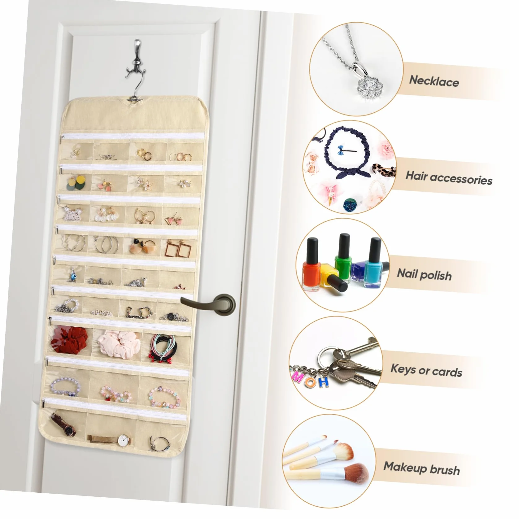 Organizer per gioielli con 66 tasche, doppio lato, per orecchini, collane, bracciali, anelli