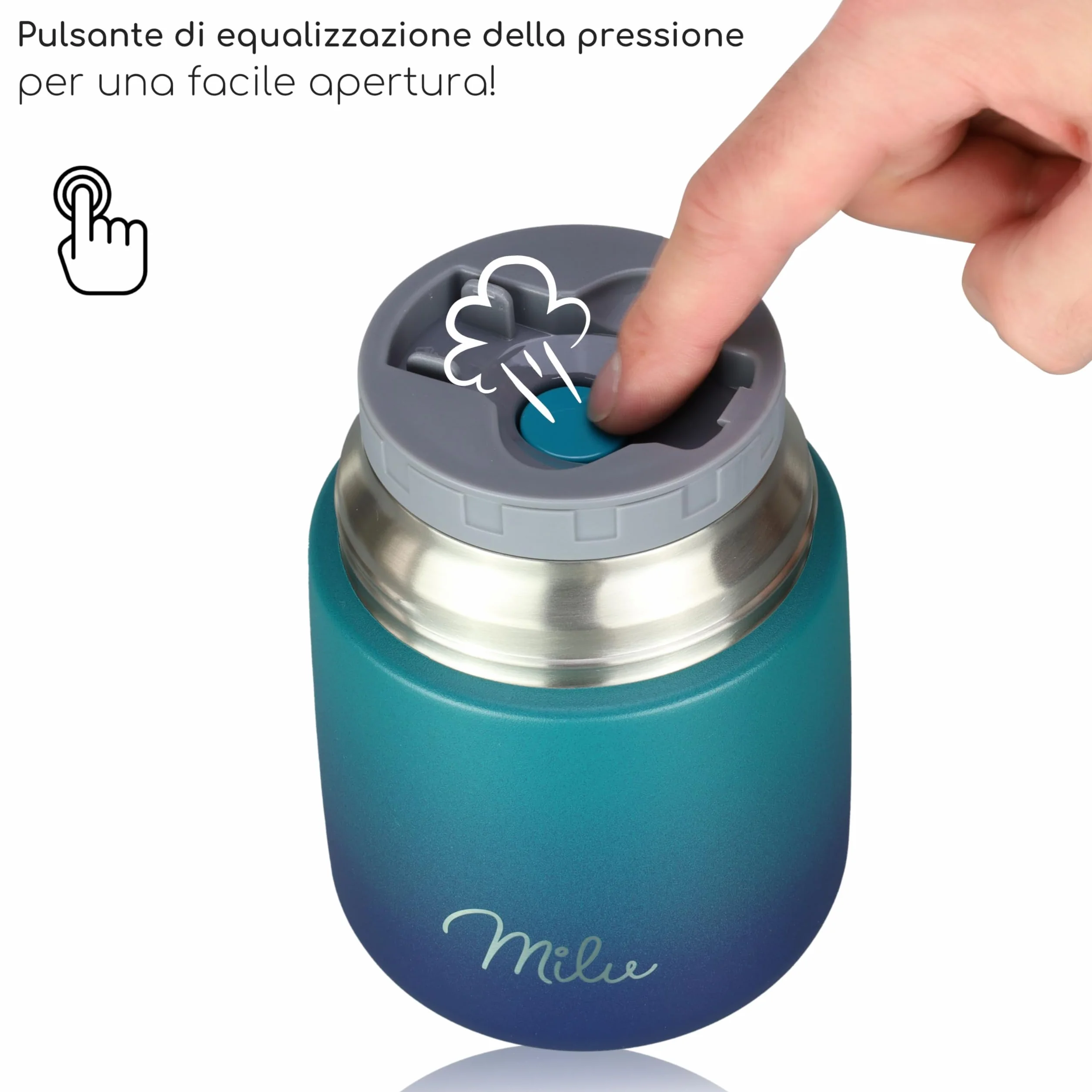 Milu Thermo per Alimenti 450 ml Contenitore Termico Acciaio Inossidabile Isotermico Sottovuoto Cibi Caldi Freddi Verde Blu