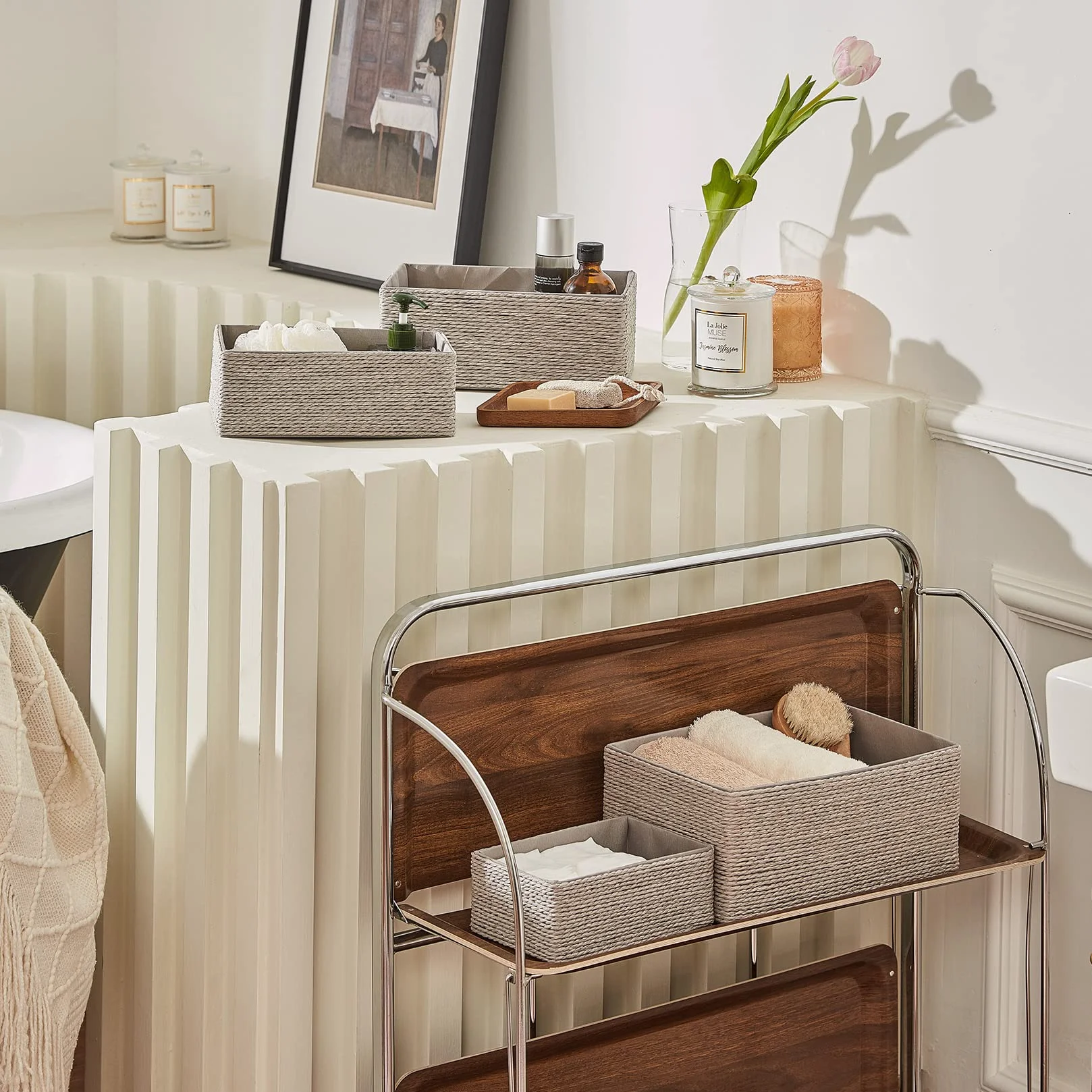 Set di 4 Contenitori a Cubo Impilabili Grigio per Armadi e Cassetti LJM Cesti Organizzatori