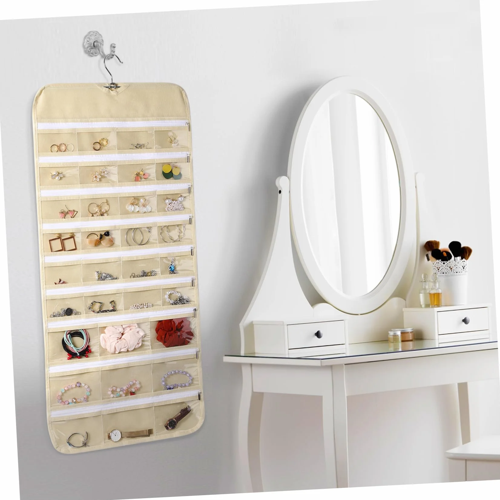 Organizer per gioielli con 66 tasche, doppio lato, per orecchini, collane, bracciali, anelli