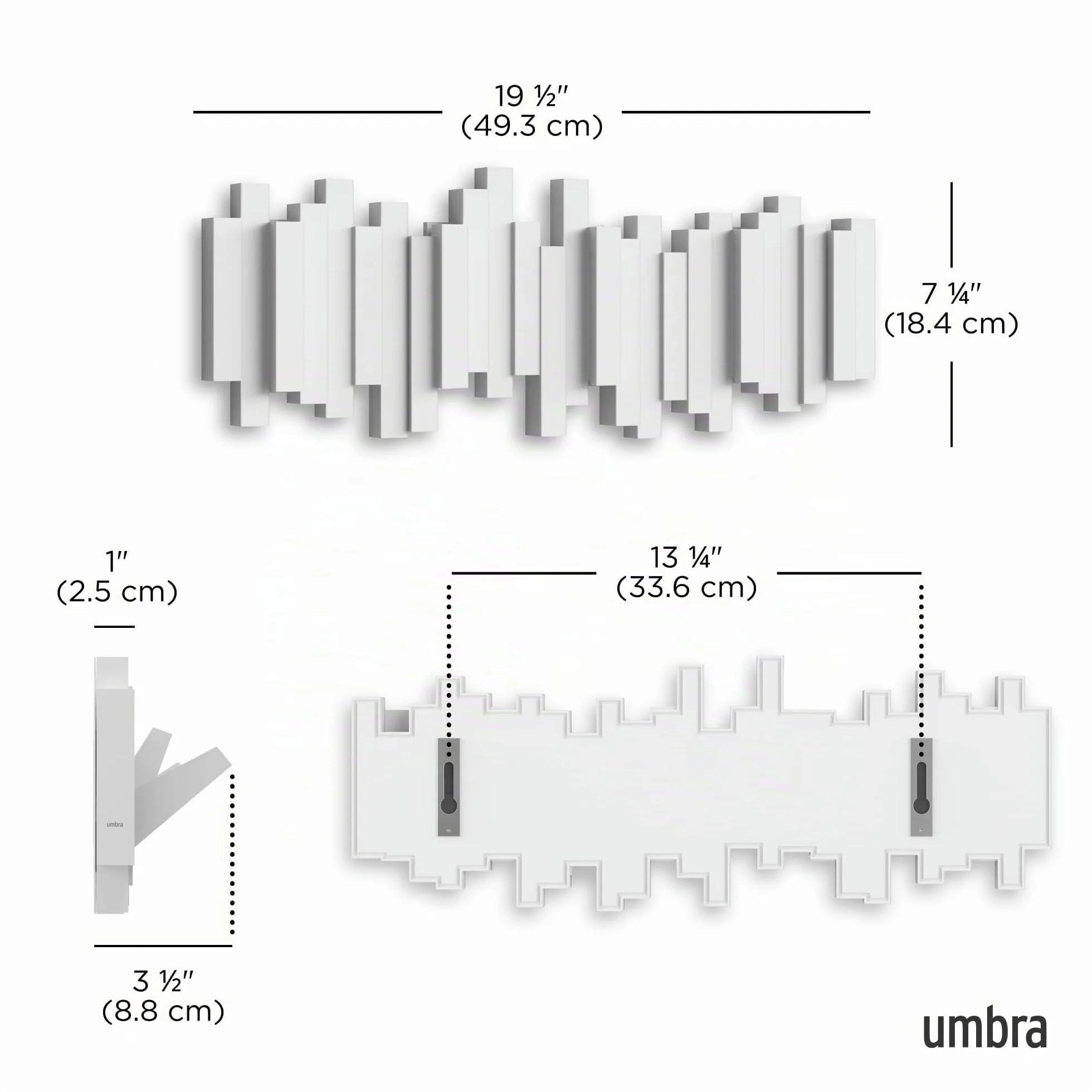 Umbra Sticks Attaccapanni da parete 5 ganci ribaltabili ABS Bianco
