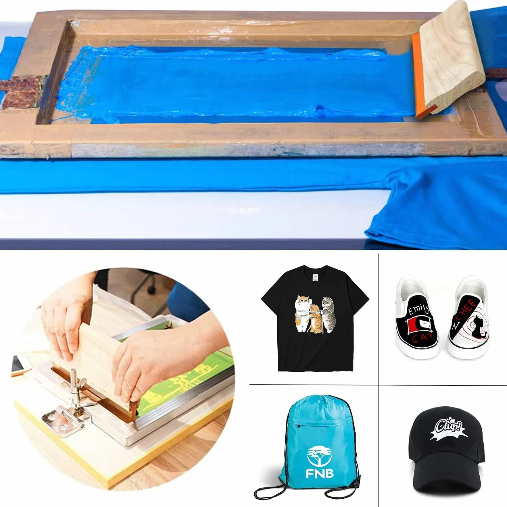 Kit per Serigrafia 9 Pezzi, Cornici in Legno, Pellicole Impermeabili, Raschietto
