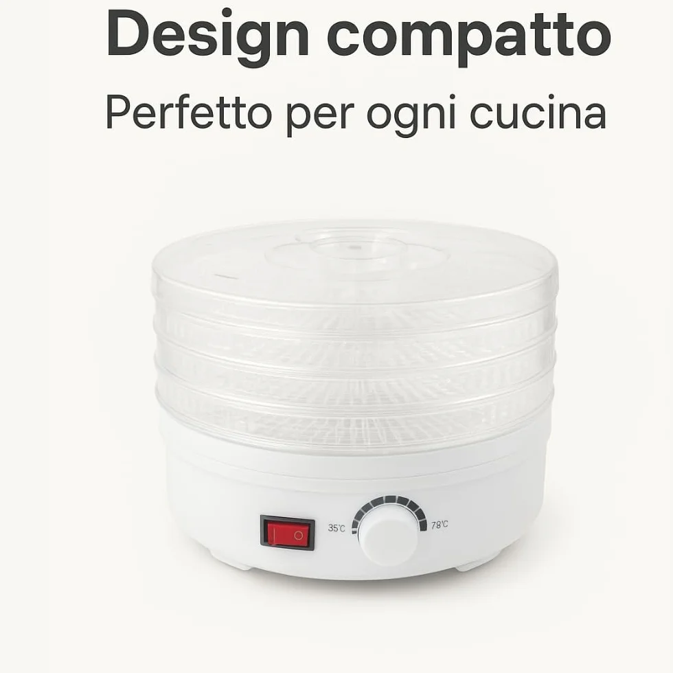 Essiccatore Alimentare 250W con 4 Vassoi – Essiccatore per Funghi, Frutta e Verdura Essiccatore per Alimenti Compatto, 8 Programmi, Ventola Potente, Facile da Usare